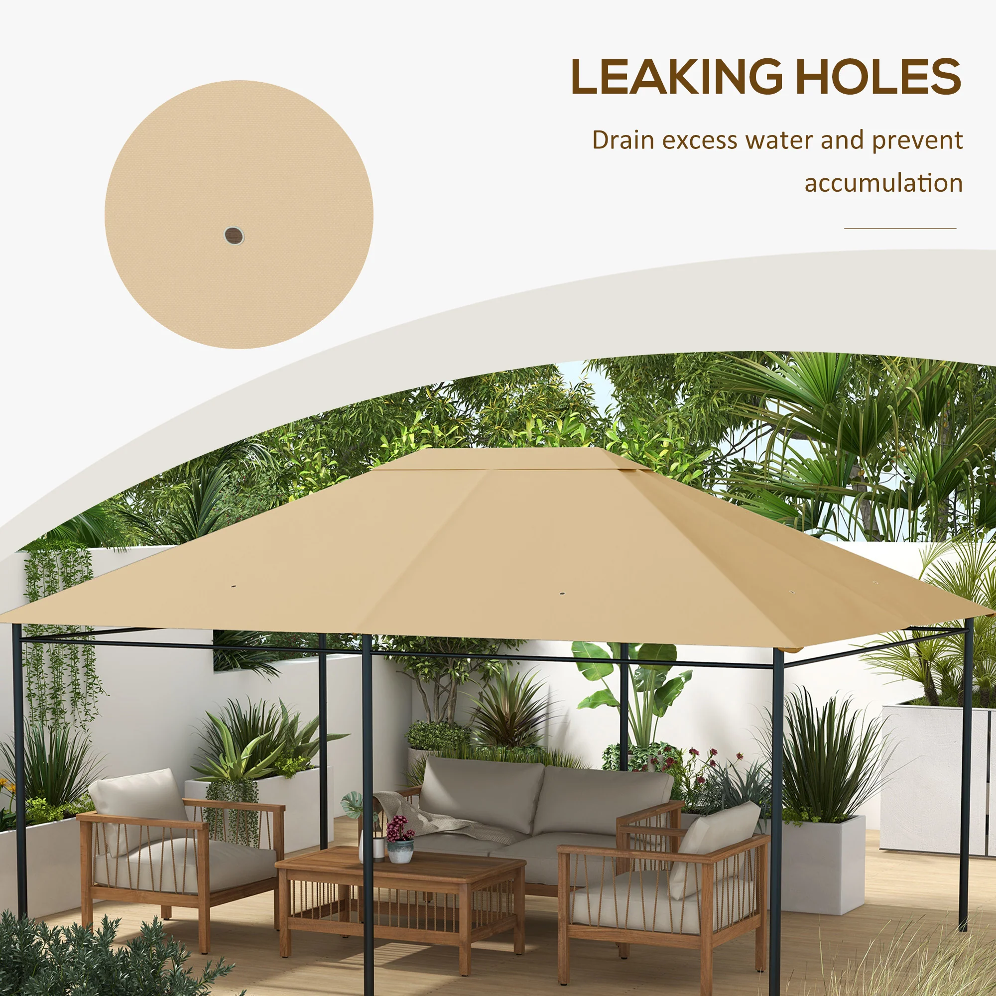 Outsunny 3 x 4m Gazebo Canopy Replacement Gazebo Roof Cover, Khaki - Image 7