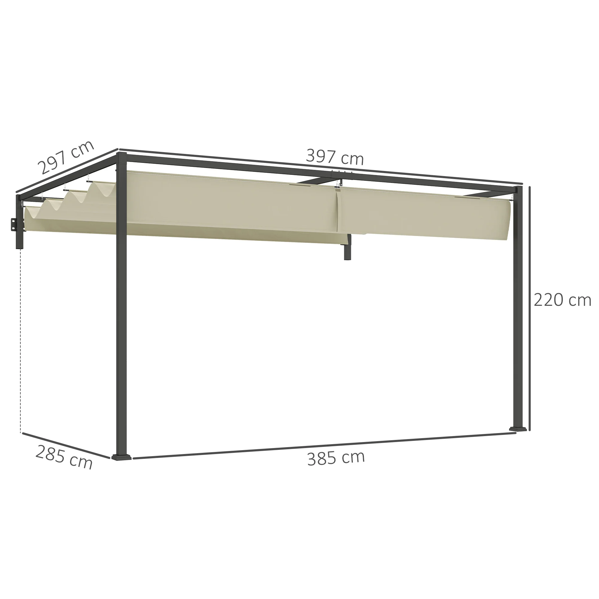 Outsunny 3 x 4m Wall Mounted Pergola with Retractable Roof, Khaki - Image 5