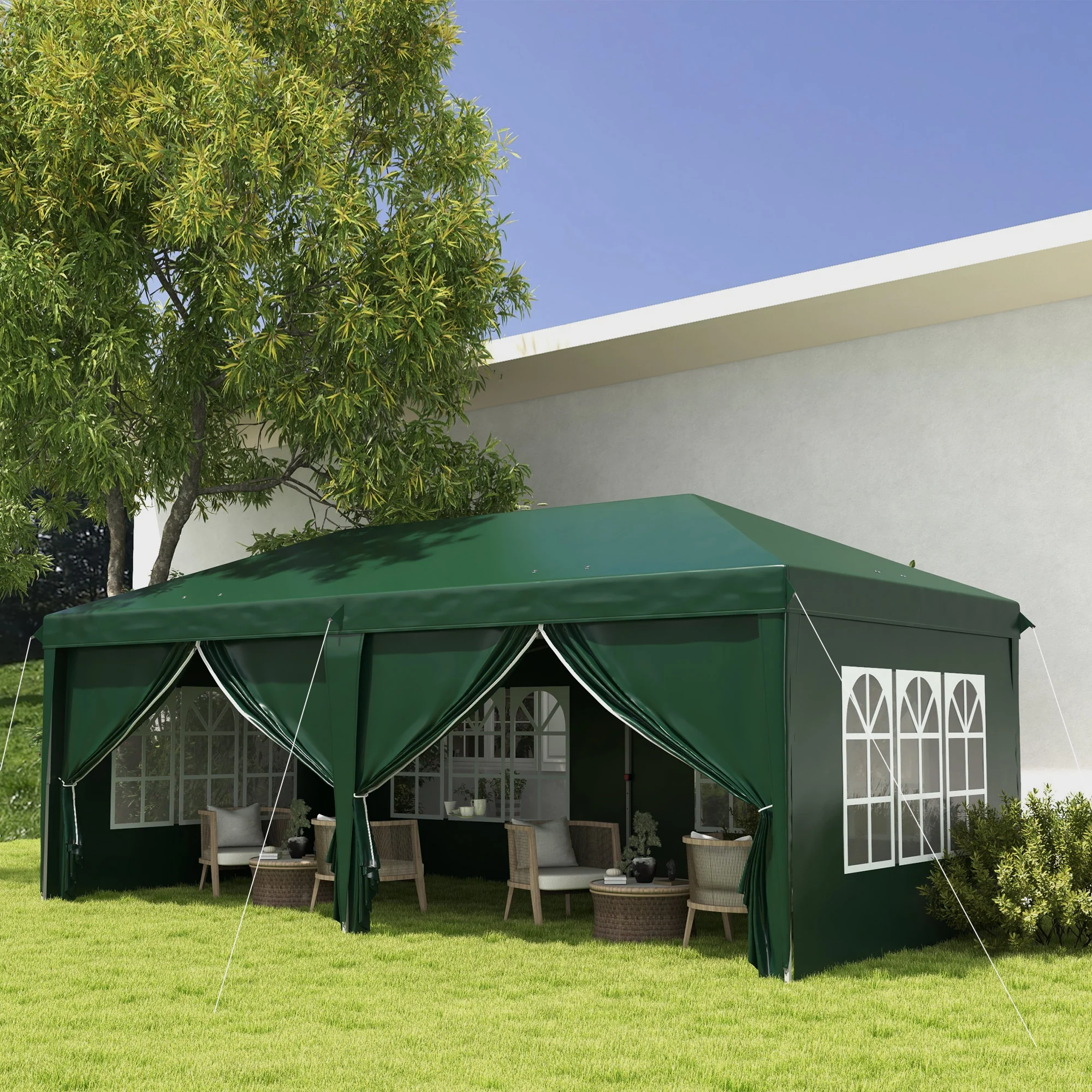 Outsunny 3 x 6m Pop Up Gazebo Party Tent Canopy Marquee with Storage Bag Green - Image 2