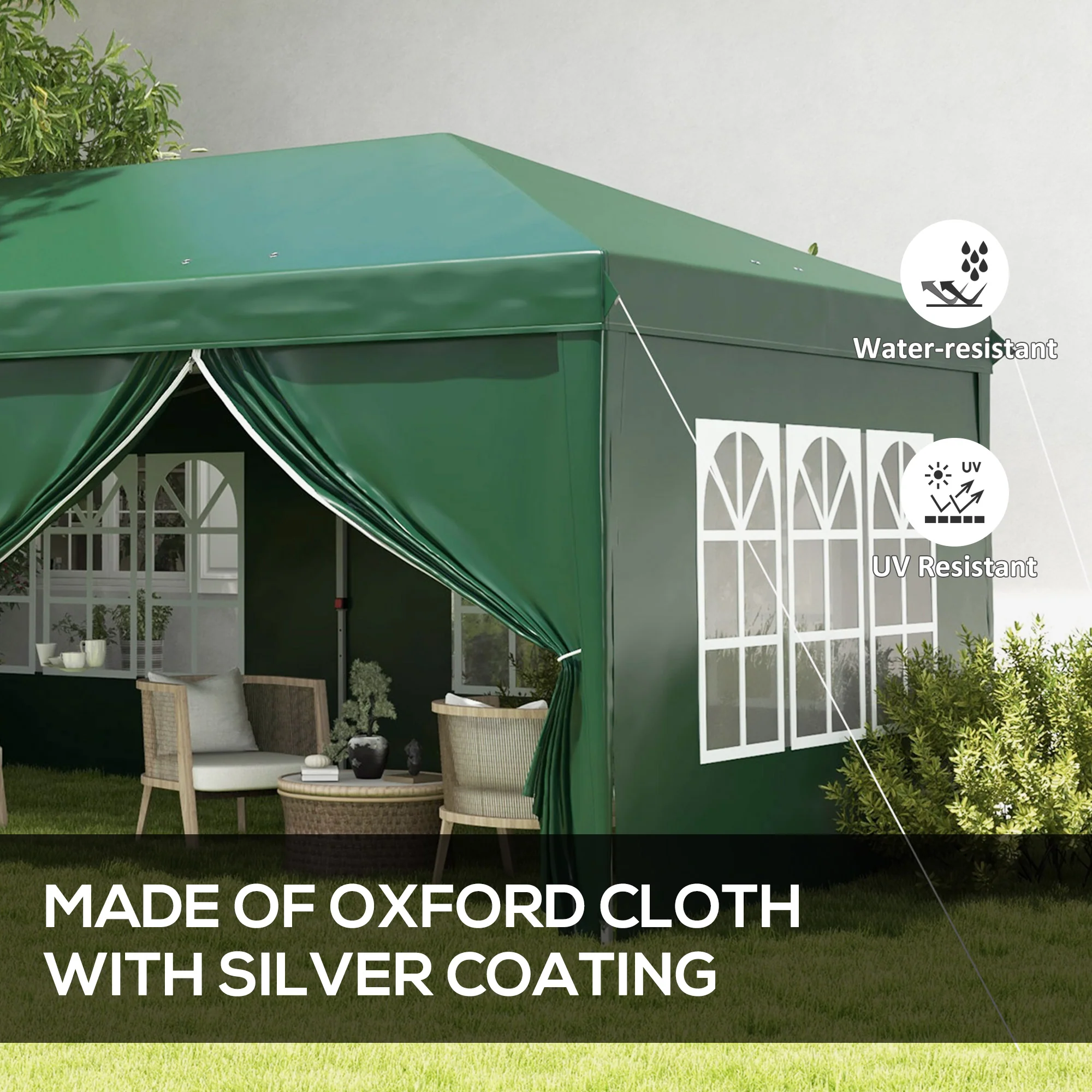 Outsunny 3 x 6m Pop Up Gazebo Party Tent Canopy Marquee with Storage Bag Green - Image 3