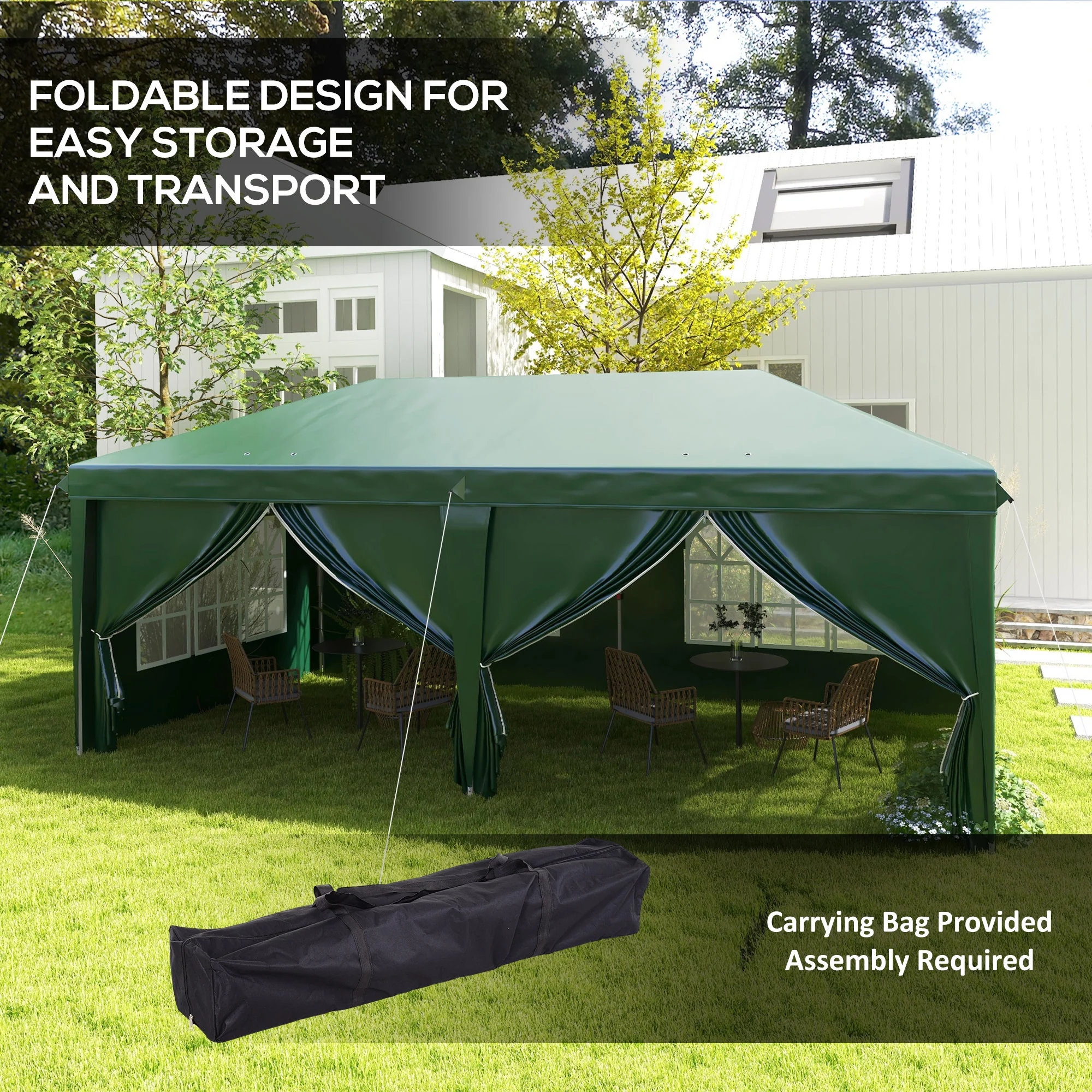 Outsunny 3 x 6m Pop Up Gazebo Party Tent Canopy Marquee with Storage Bag Green - Image 4