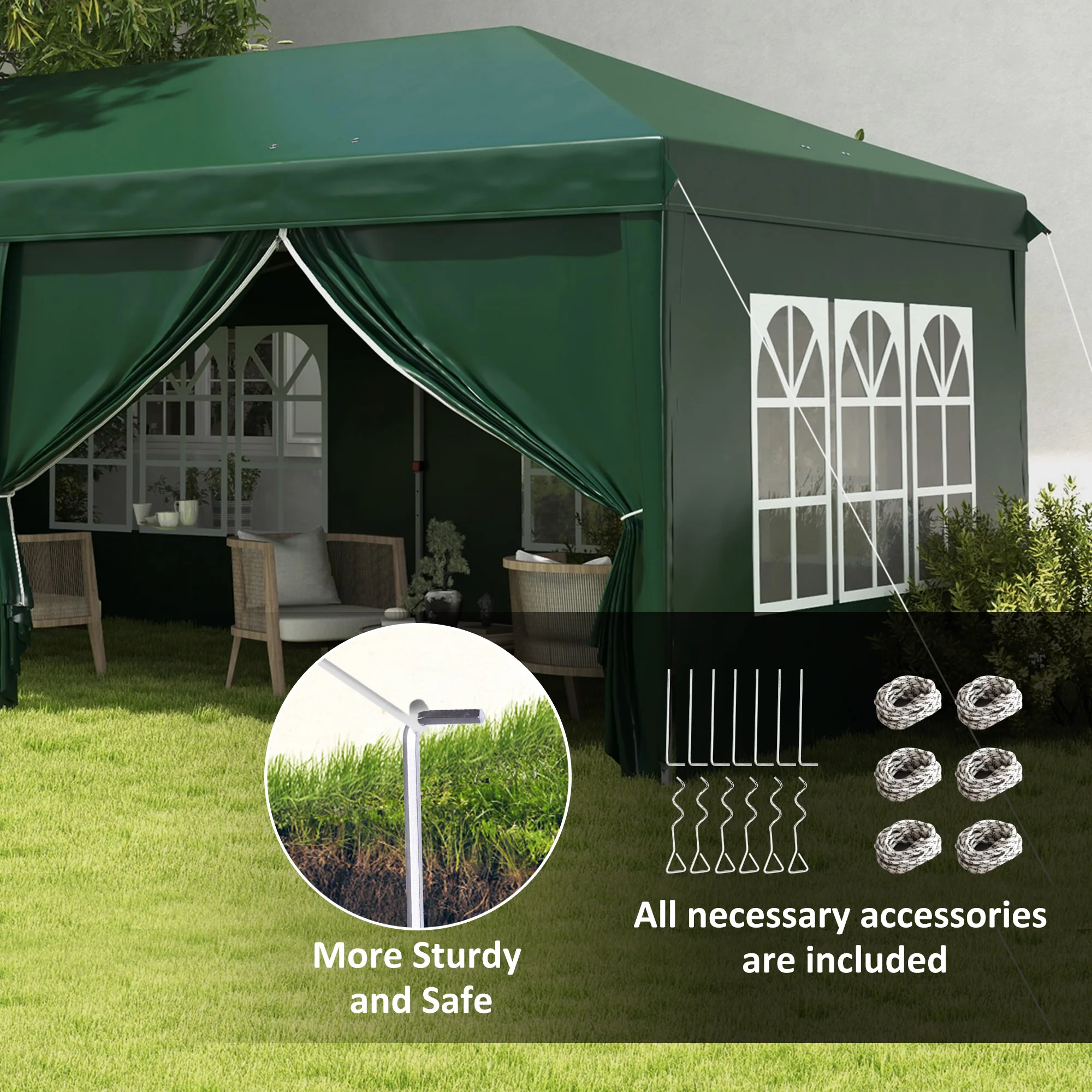 Outsunny 3 x 6m Pop Up Gazebo Party Tent Canopy Marquee with Storage Bag Green - Image 6