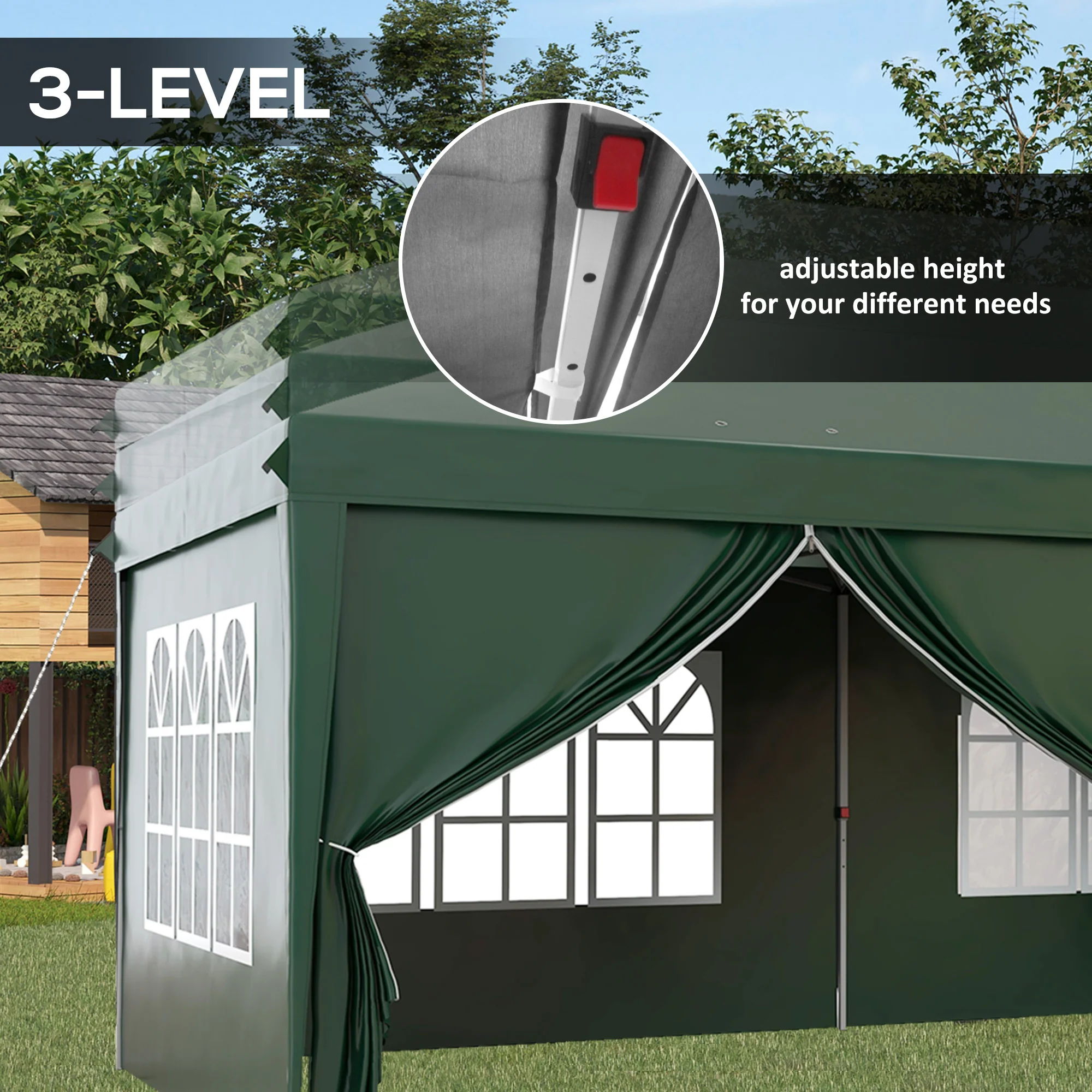 Outsunny 3 x 6m Pop Up Gazebo Party Tent Canopy Marquee with Storage Bag Green - Image 7