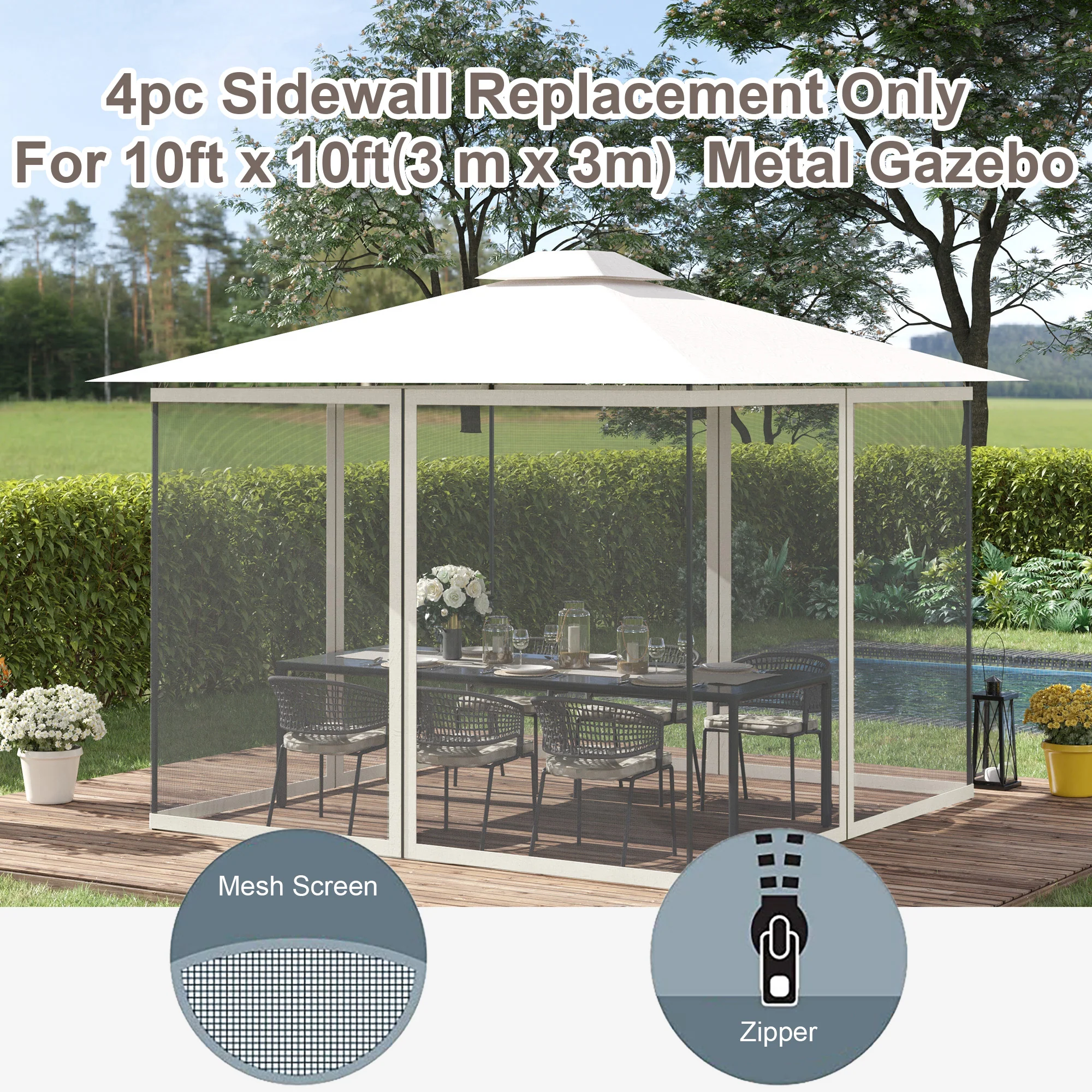 Outsunny 302 x 207cm Universal Replacement Gazebo Mesh Netting Screen Walls - Image 3