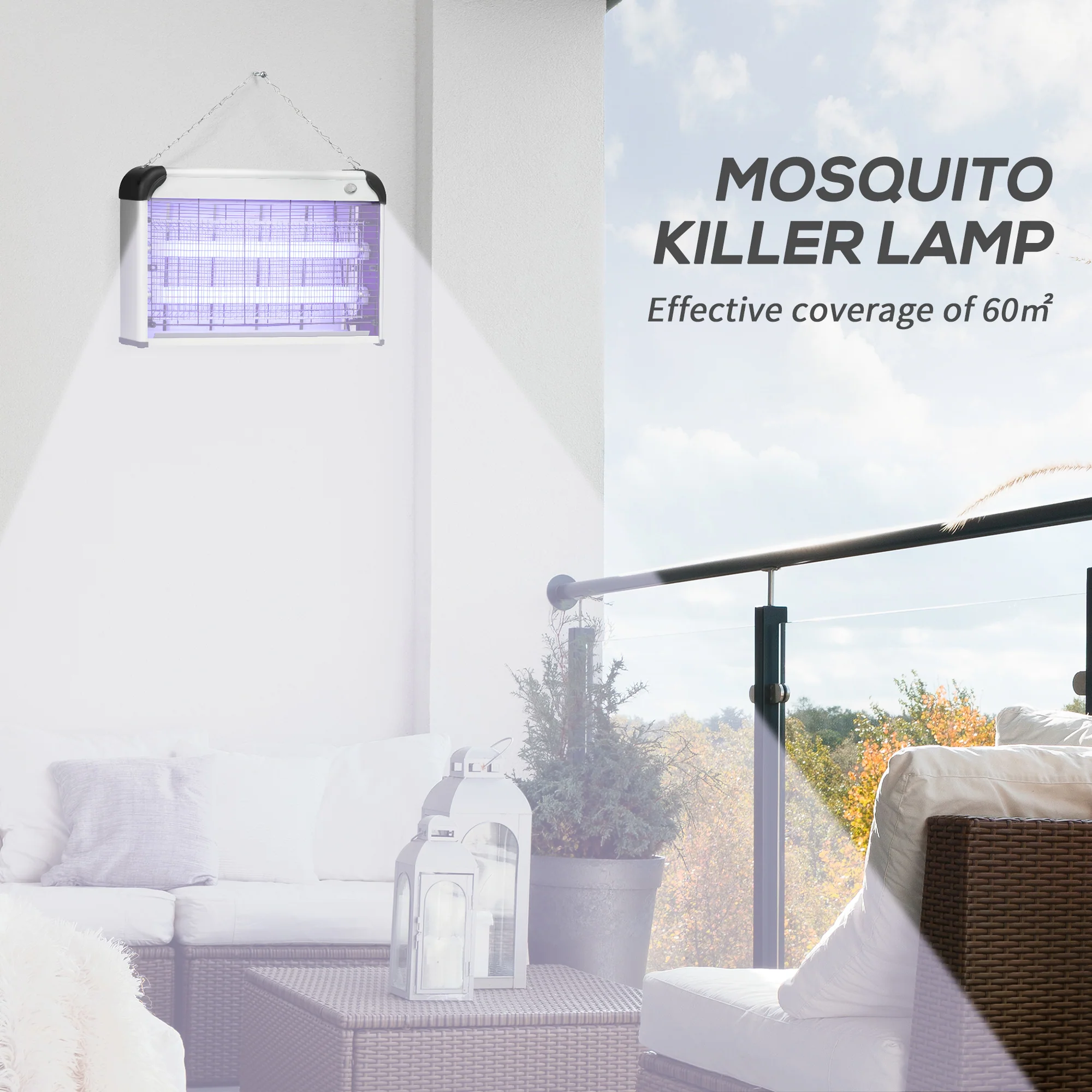 Outsunny 30W Mosquito Insect Killer Pest Bug Trap Lamp UV Fly Zapper Silver - Image 3