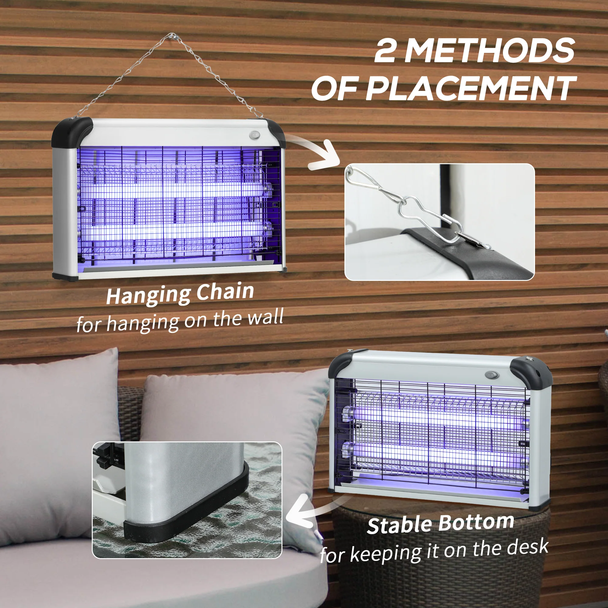 Outsunny 30W Mosquito Insect Killer Pest Bug Trap Lamp UV Fly Zapper Silver - Image 6