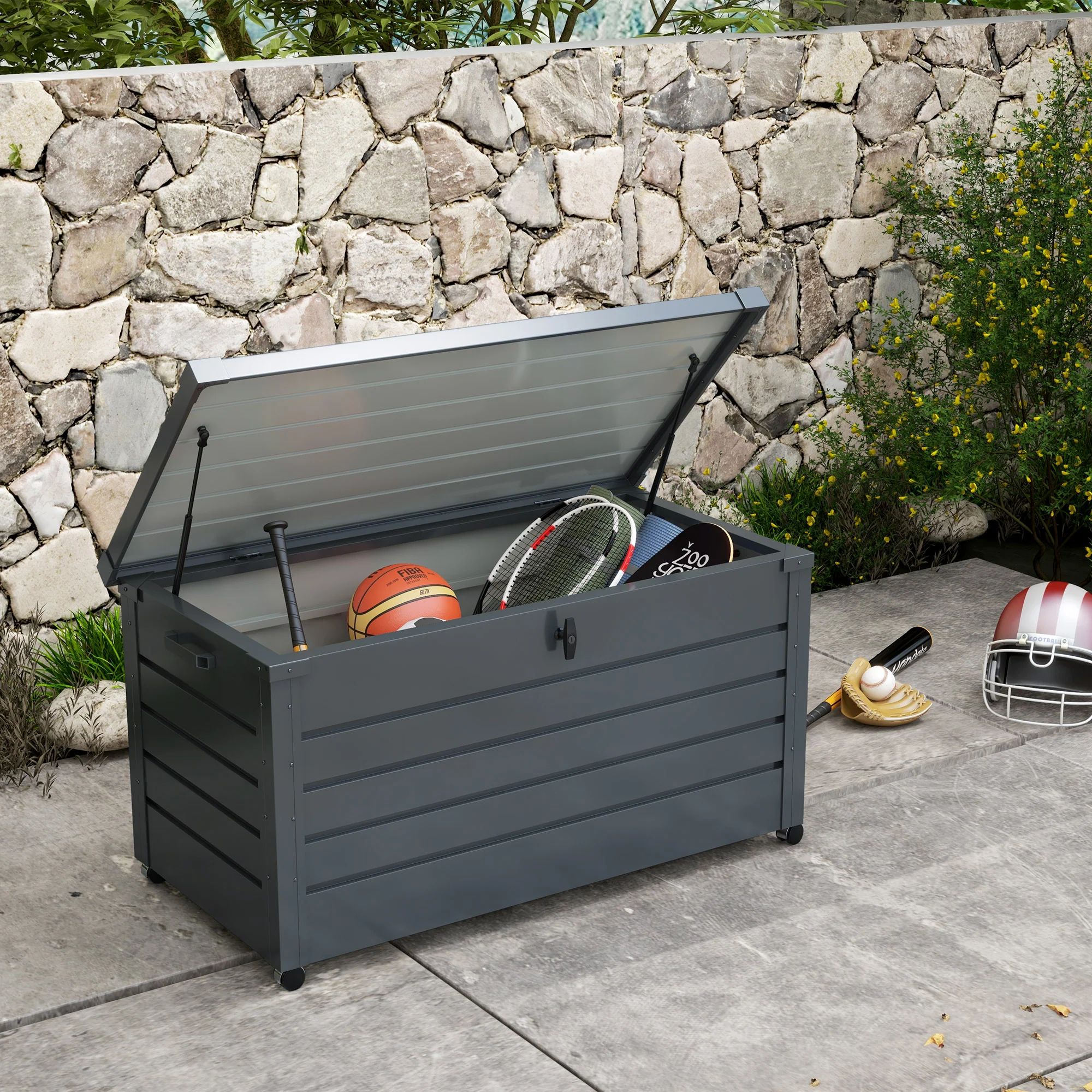Outsunny 331L Outdoor Storage Box Waterproof with Wheels and Lock - Image 2