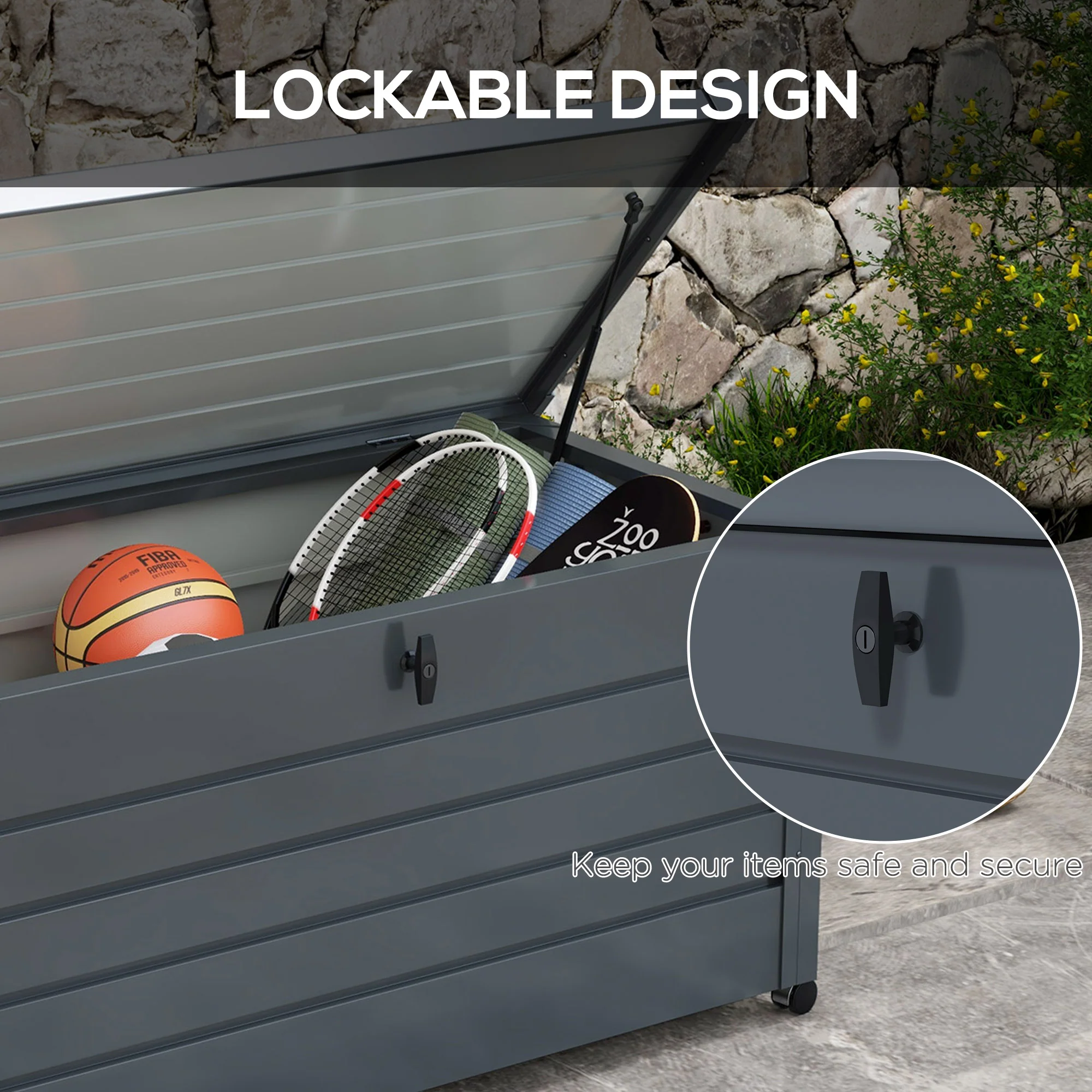 Outsunny 331L Outdoor Storage Box Waterproof with Wheels and Lock - Image 7