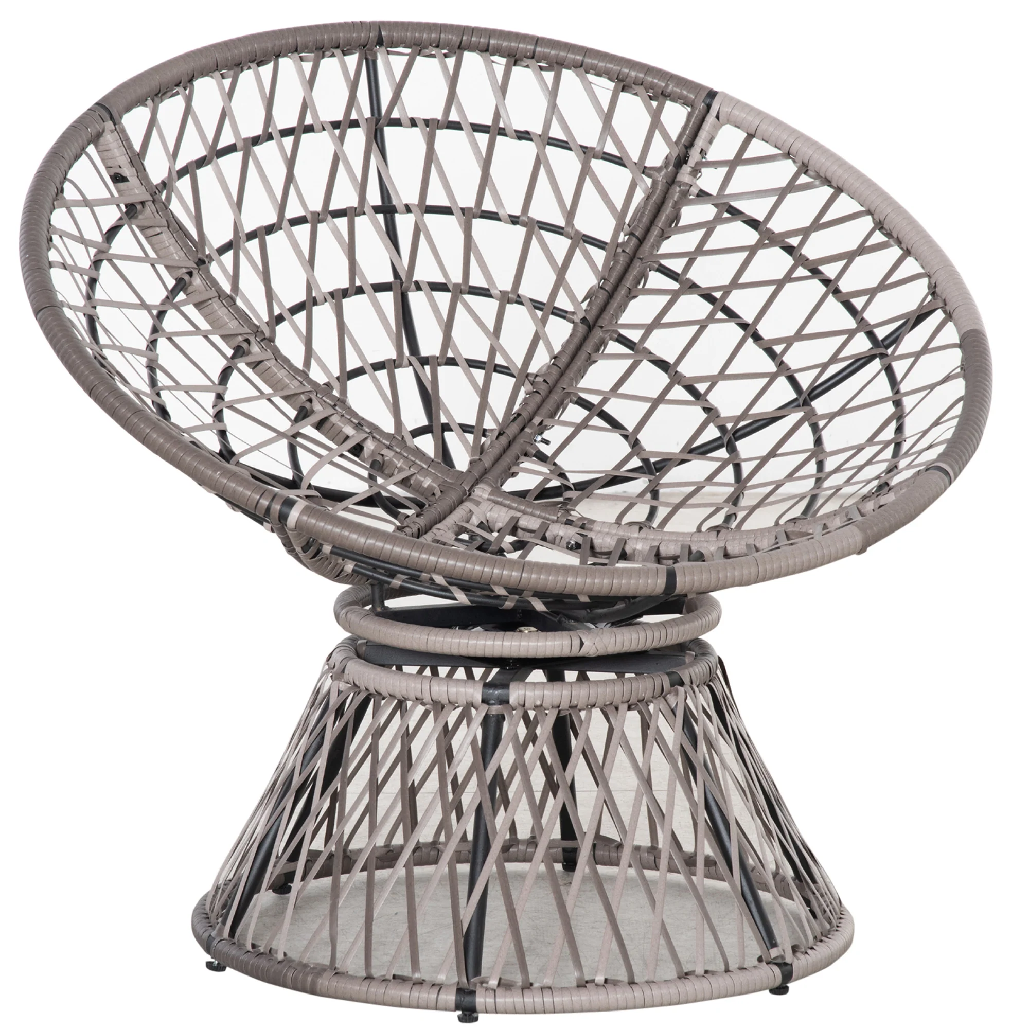Outsunny 360° Swivel Rattan Papasan Moon Bowl Chair Round Outdoor w/ Padded-Grey - Image 9