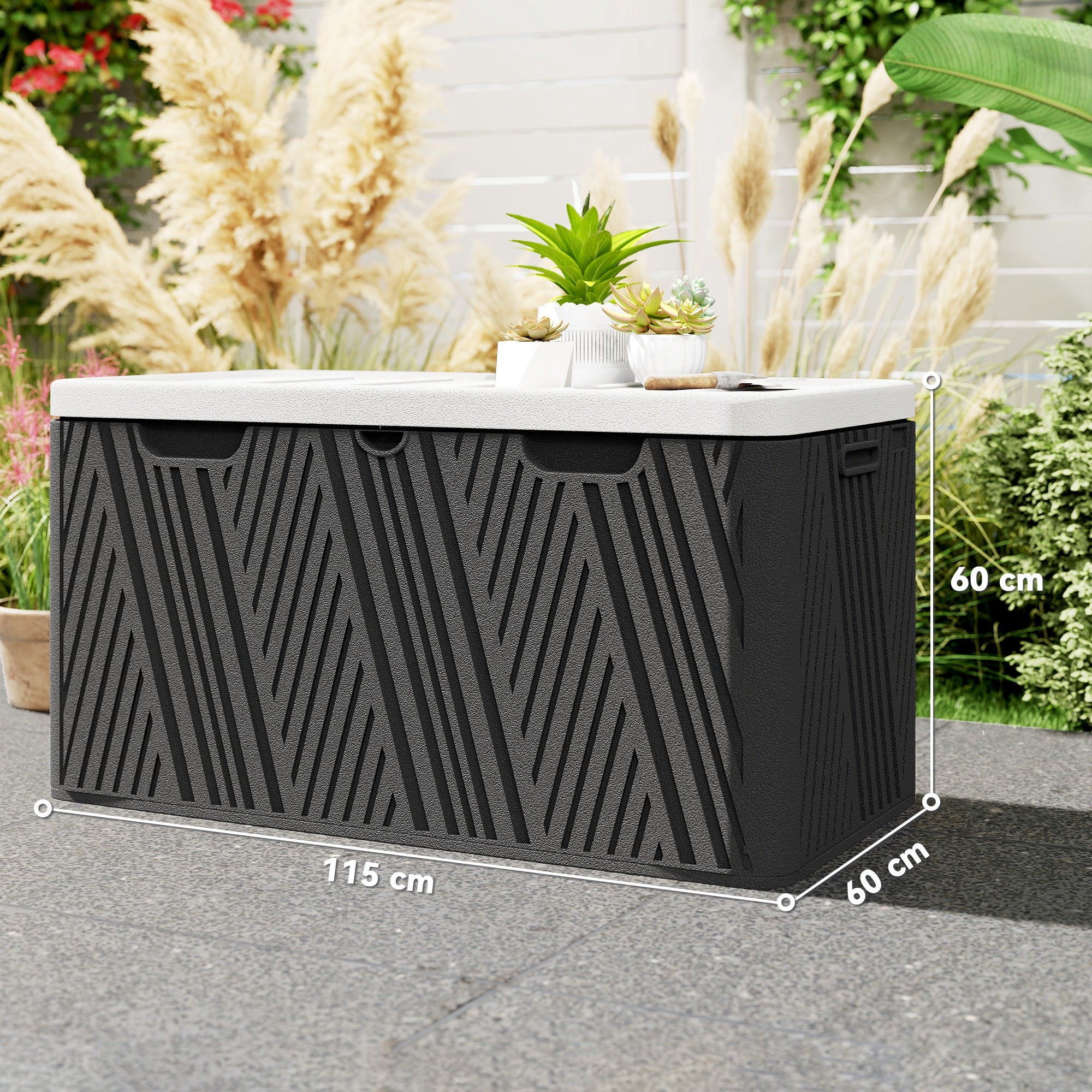 Outsunny 380L Garden Storage Box Waterproof Outdoor Storage Box Wood Effect - Image 5