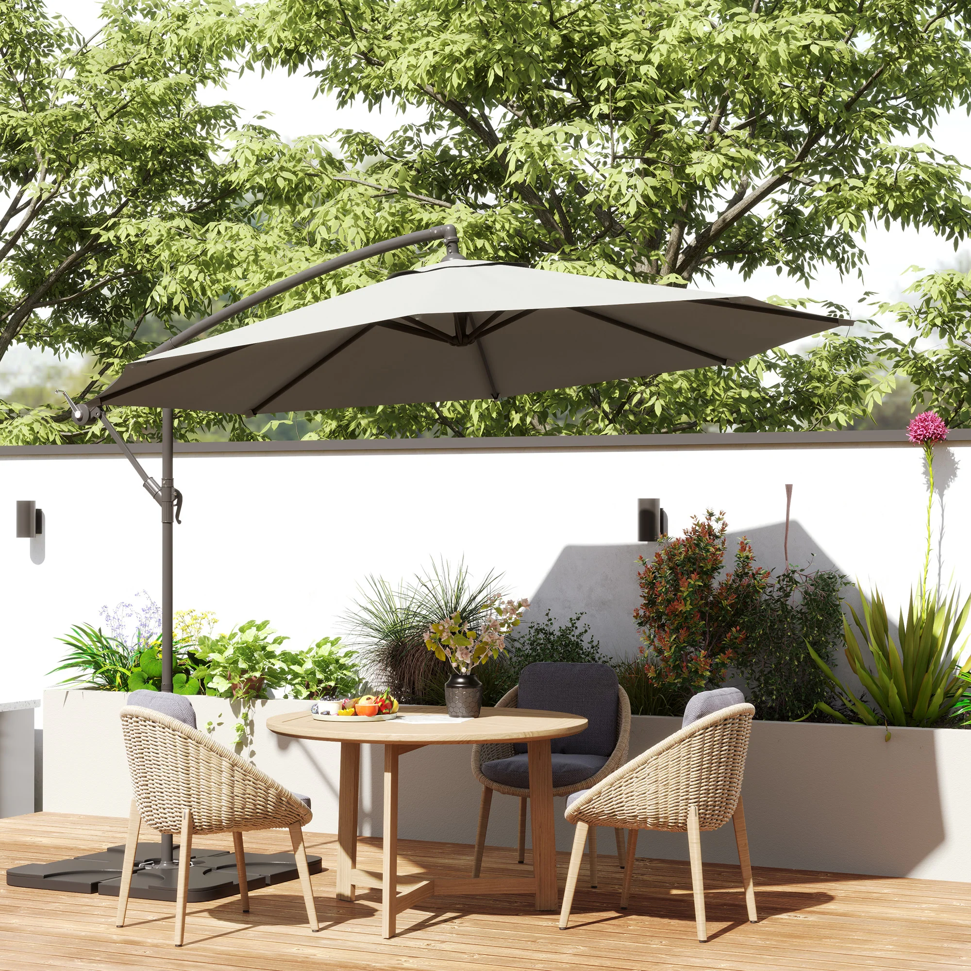 Outsunny 3(m) Banana Parasol Cantilever Umbrella Garden w/ Base Weights - Image 11