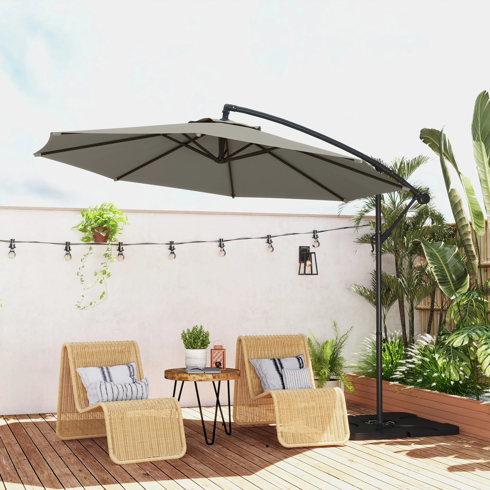Outsunny 3(m) Banana Parasol Cantilever Umbrella Garden w/ Base Weights - Image 18