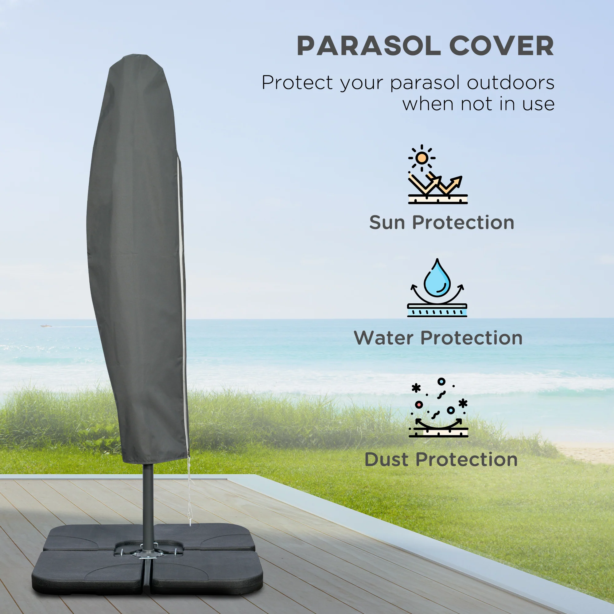 Outsunny 3(m) Banana Parasol Cantilever Umbrella Garden w/ Base Weights - Image 25