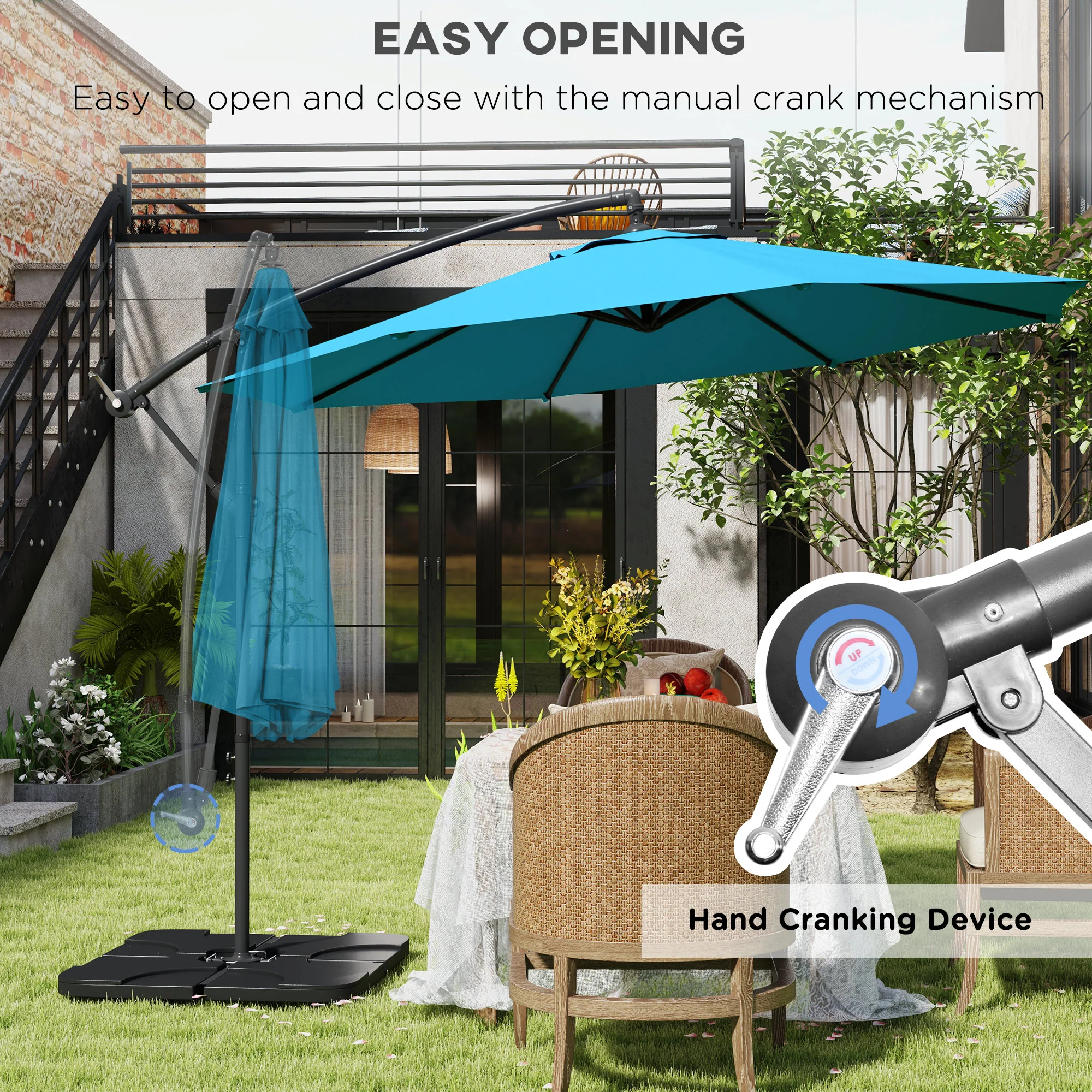 Outsunny 3(m) Banana Parasol Cantilever Umbrella Garden w/ Base Weights - Image 3
