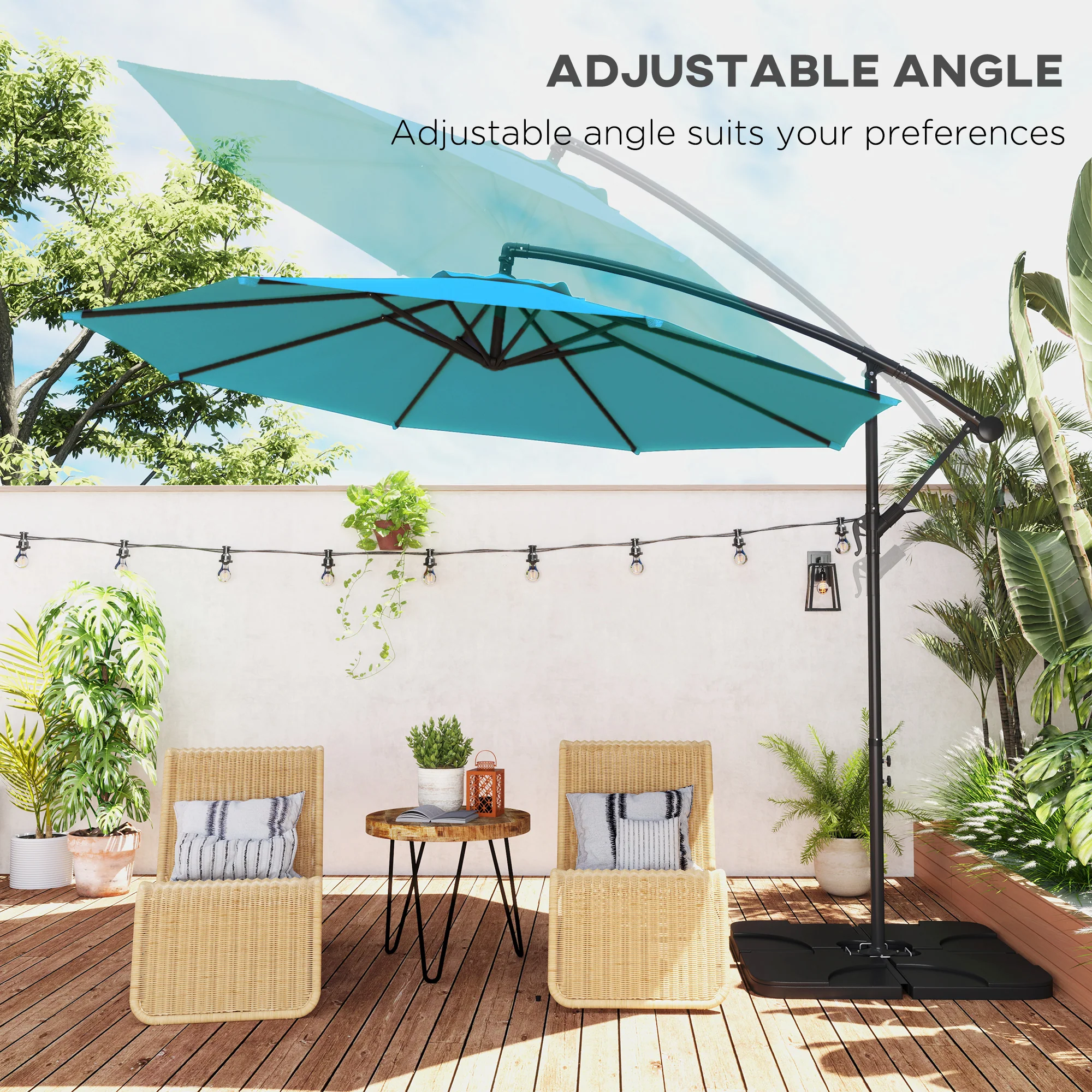 Outsunny 3(m) Banana Parasol Cantilever Umbrella Garden w/ Base Weights - Image 4