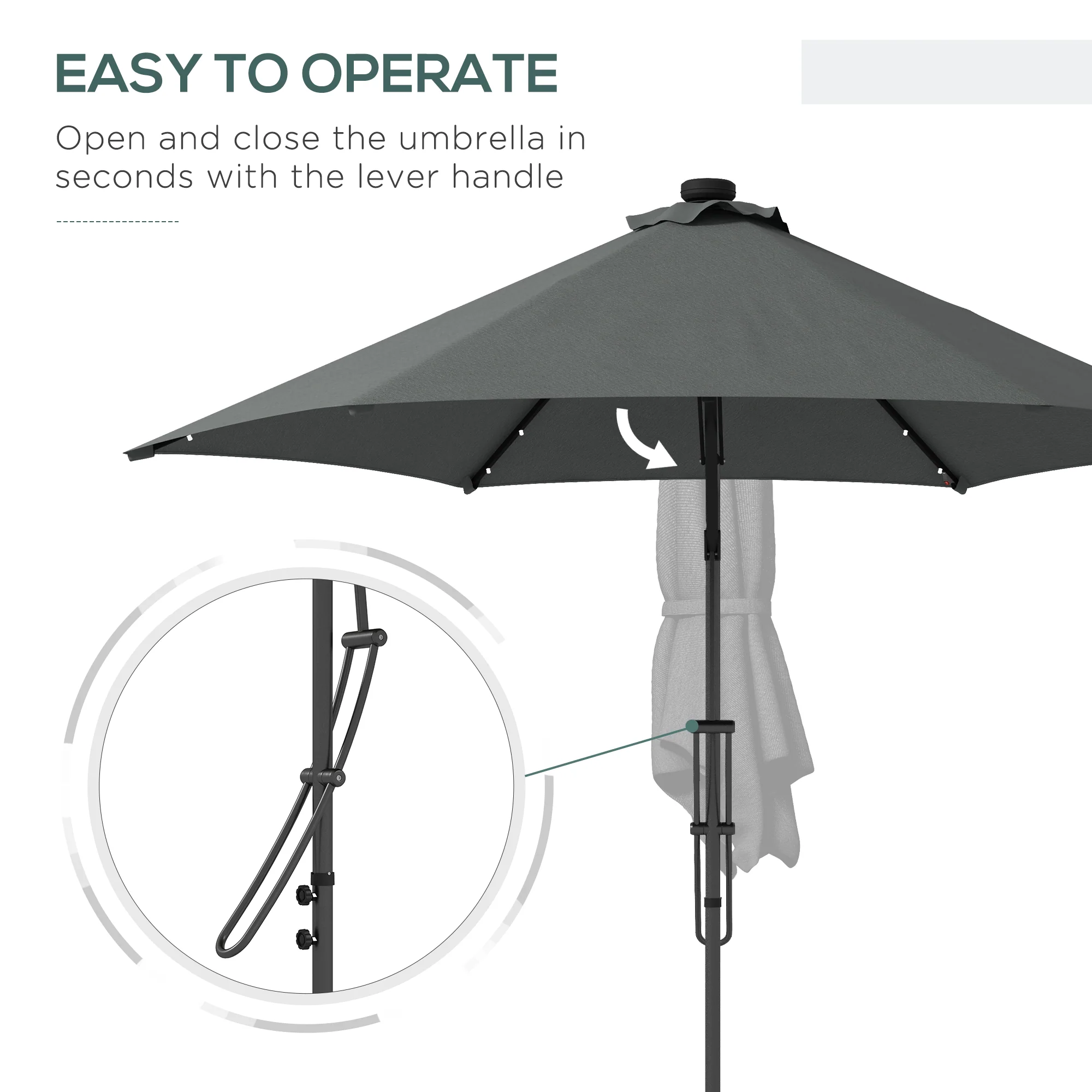 Outsunny 3(m) Cantilever Garden Parasol Umbrella W/ Solar LED and Cover, Grey - Image 3