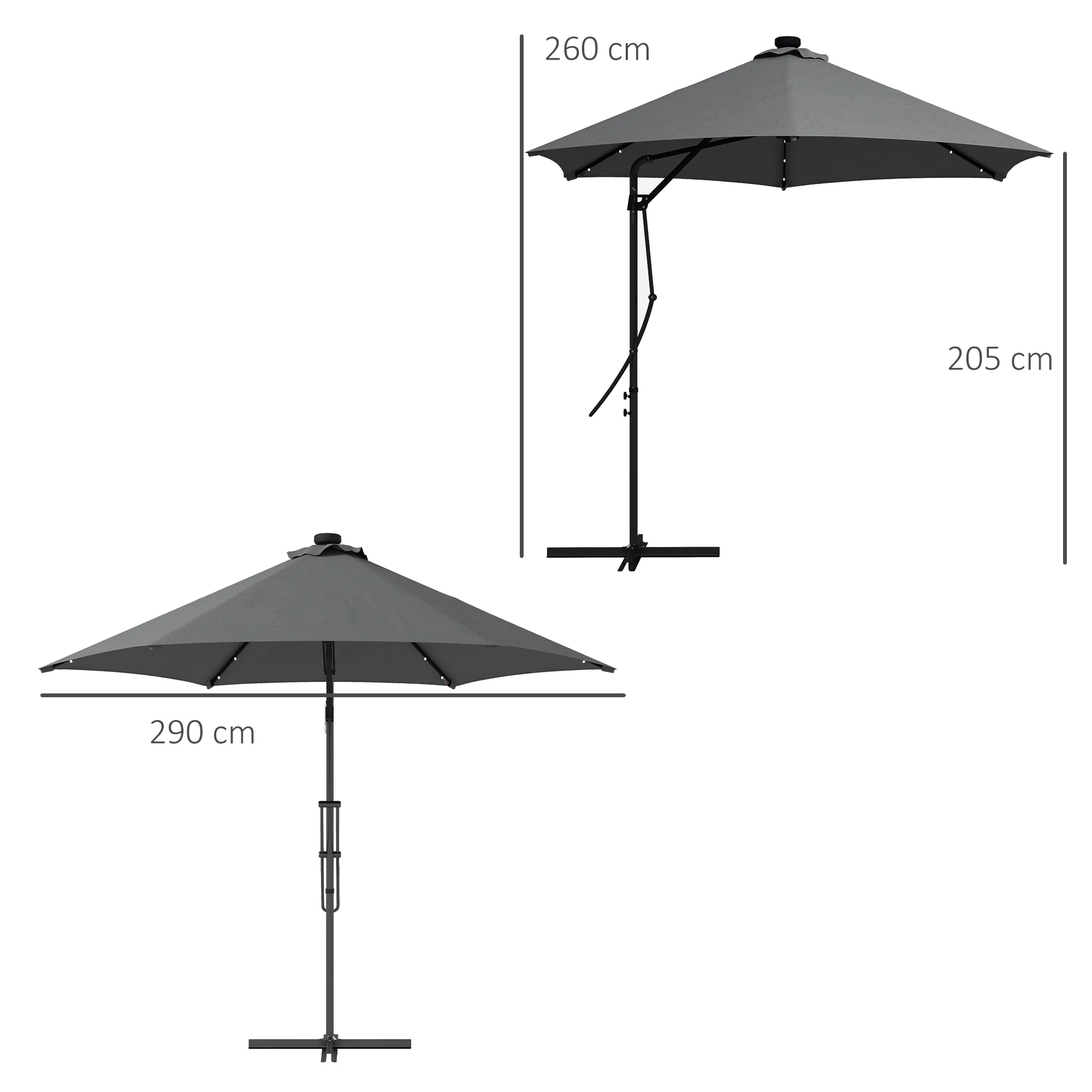 Outsunny 3(m) Cantilever Garden Parasol Umbrella W/ Solar LED and Cover, Grey - Image 5