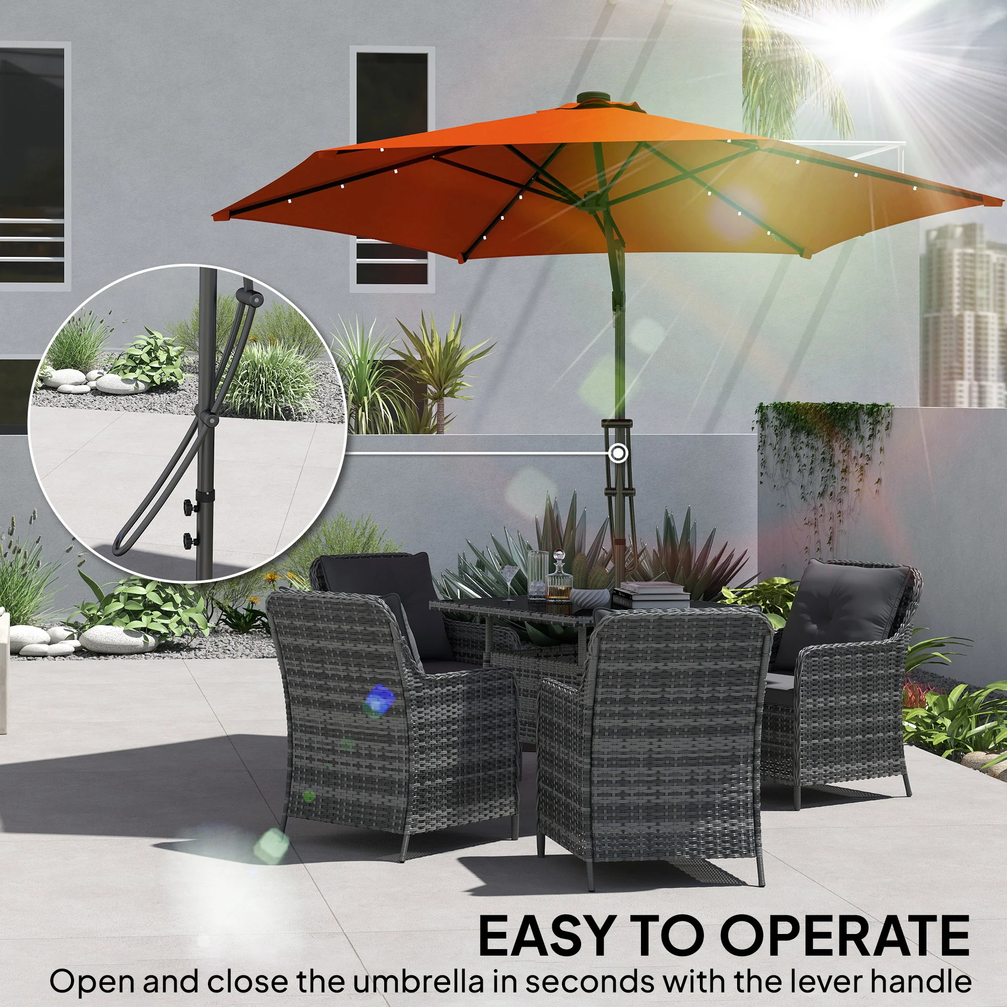 Outsunny 3(m) Cantilever Garden Parasol Umbrella W/ Solar LED Orange - Image 3