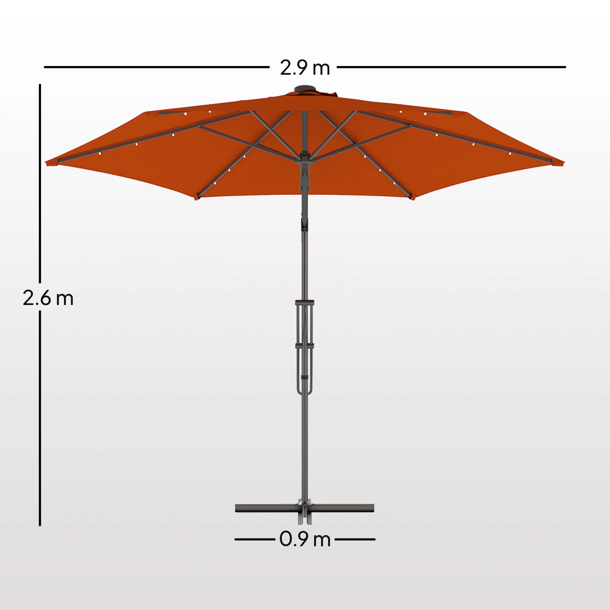 Outsunny 3(m) Cantilever Garden Parasol Umbrella W/ Solar LED Orange - Image 5