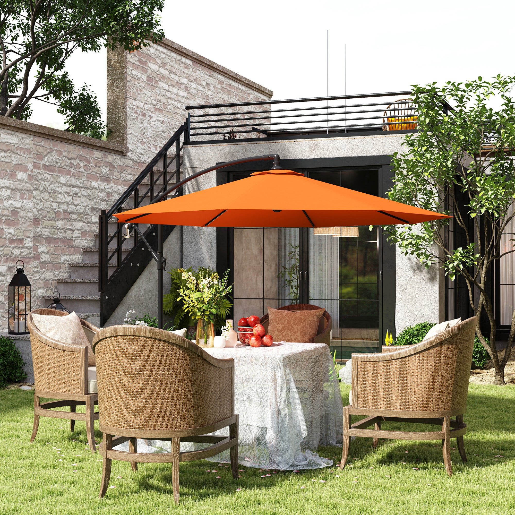 Outsunny 3(m) Cantilever Parasol Banana Umbrella w/ Crank - Image 11