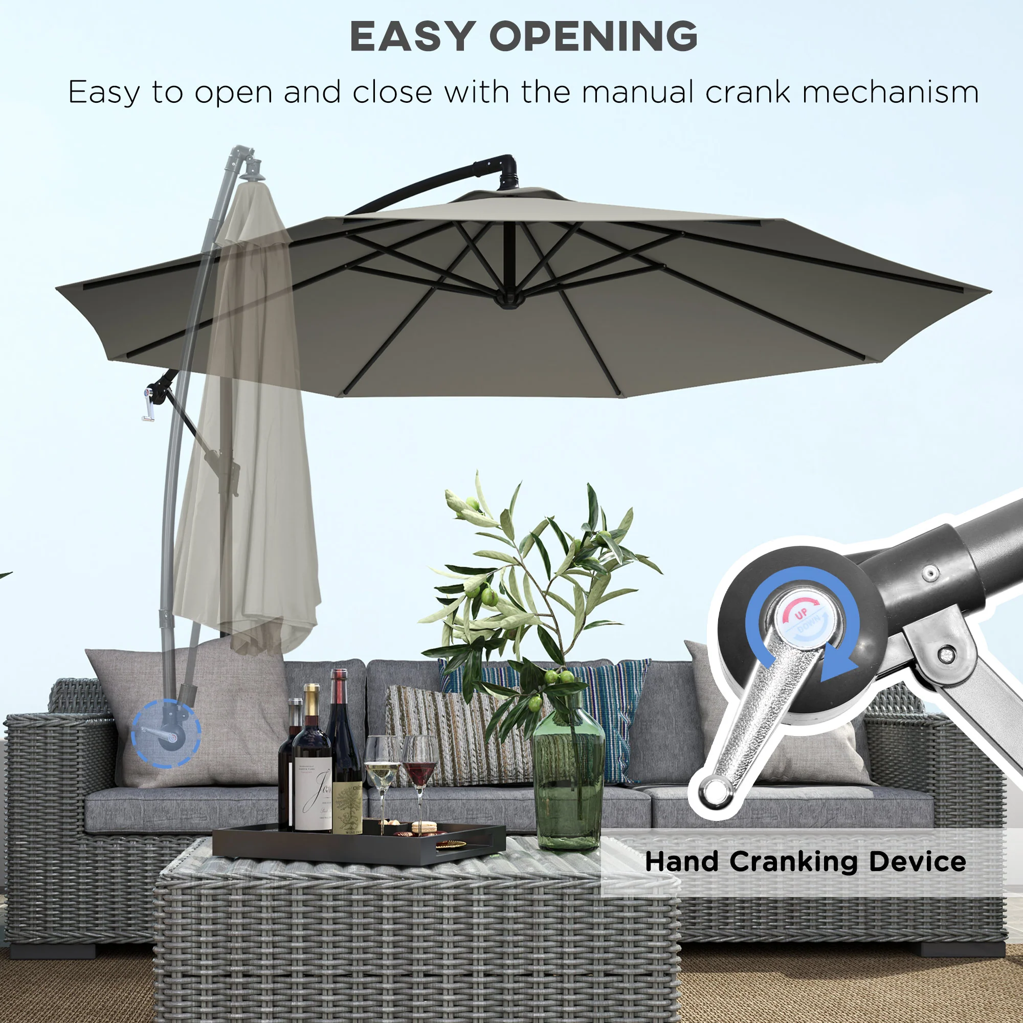 Outsunny 3(m) Cantilever Parasol Banana Umbrella w/ Crank - Image 3