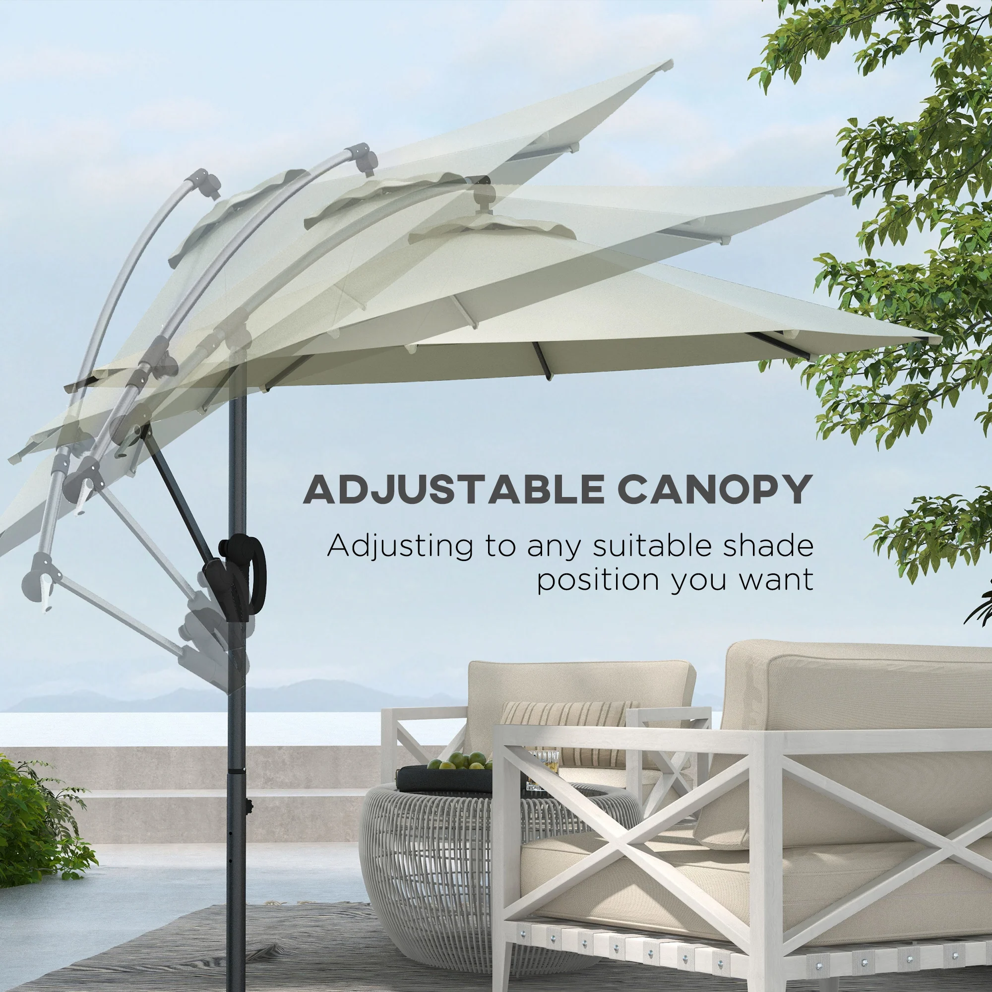Outsunny 3(m) Cantilever Parasol With Cross Base, Crank Handle, Tilt - Image 13