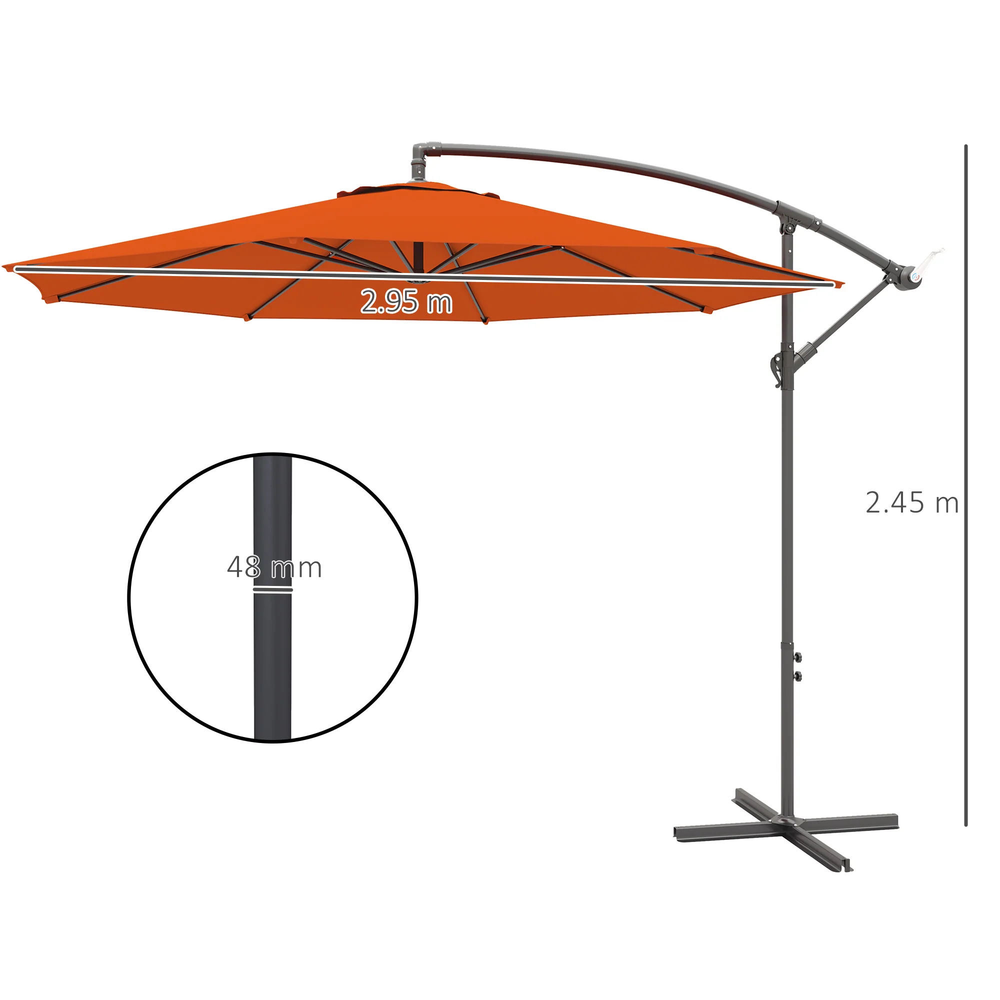 Outsunny 3(m) Garden Banana Parasol Cantilever Umbrella w/Crank& Base - Image 14