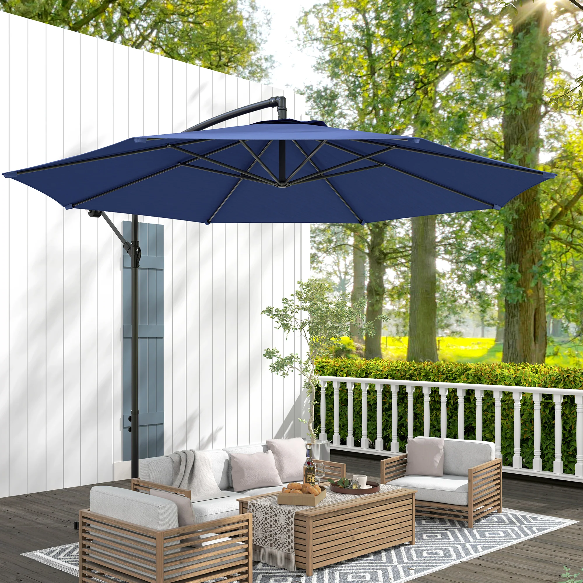 Outsunny 3(m) Garden Banana Parasol Cantilever Umbrella w/Crank& Base - Image 2