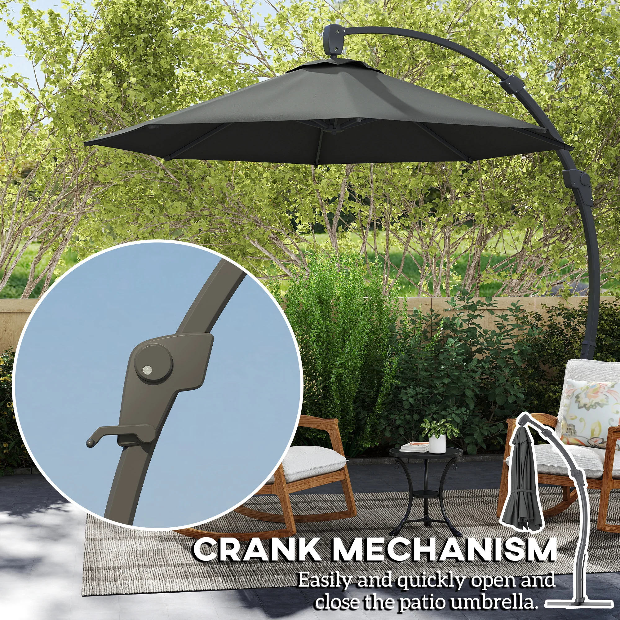 Outsunny 3(m) Garden Cantilever Parasol with Crank Aluminium Frame - Image 15