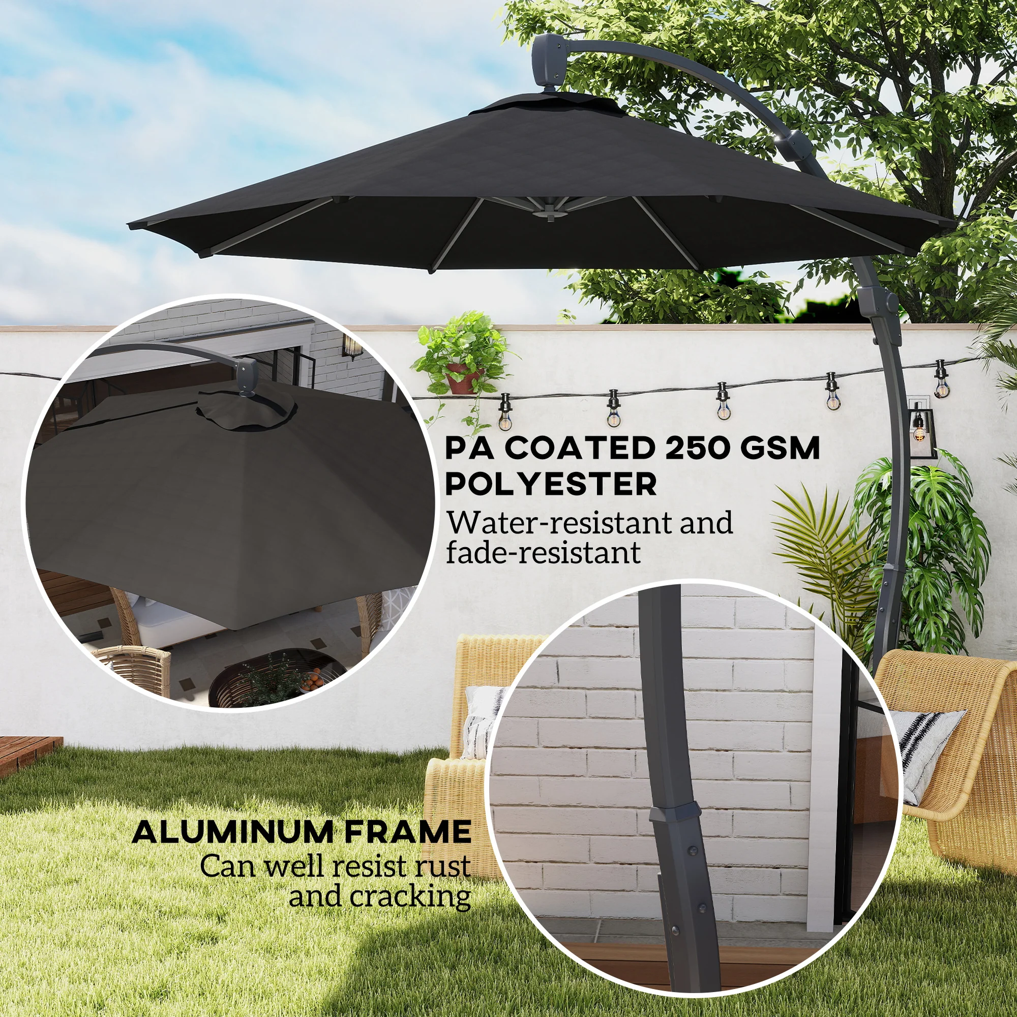 Outsunny 3(m) Garden Cantilever Parasol with Crank Aluminium Frame - Image 3