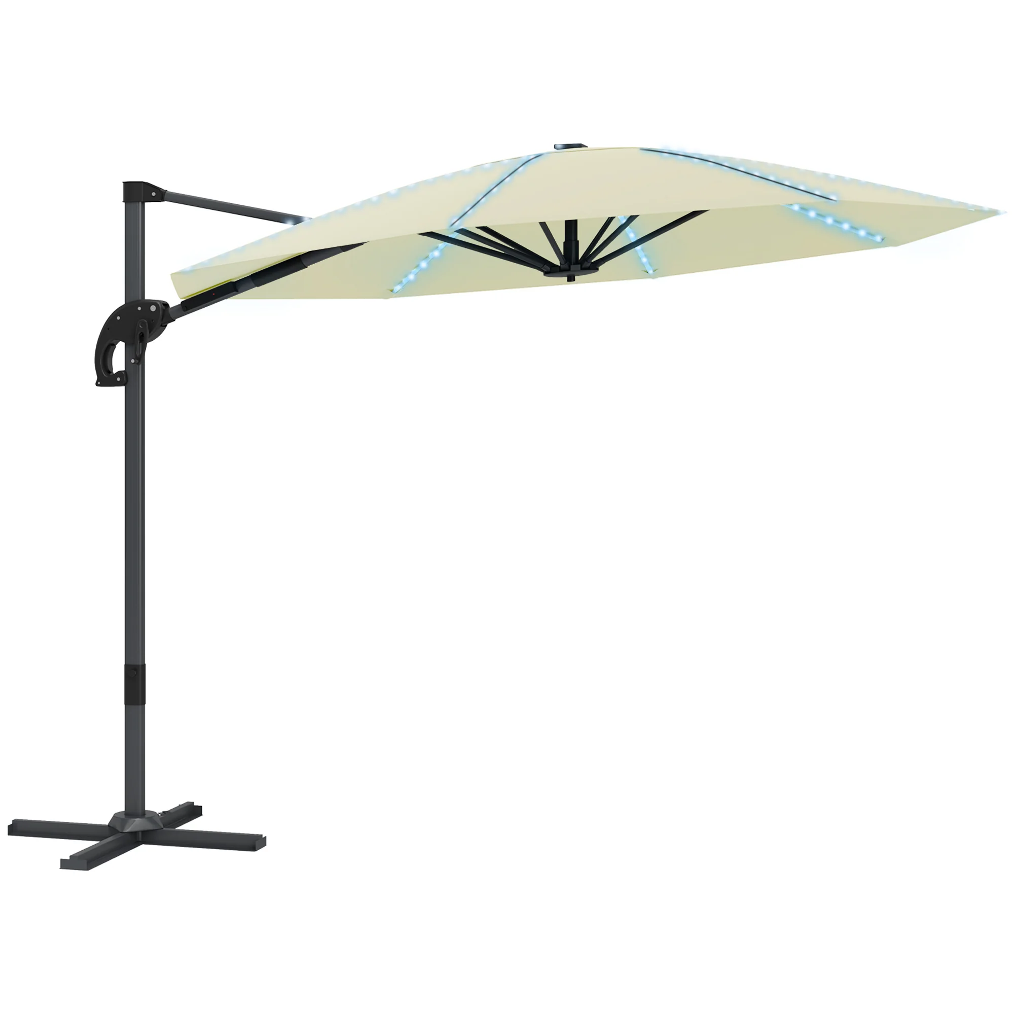 Outsunny 3(m) Garden Parasol w/ Lights, Crank Handle & Cross Base - Image 10