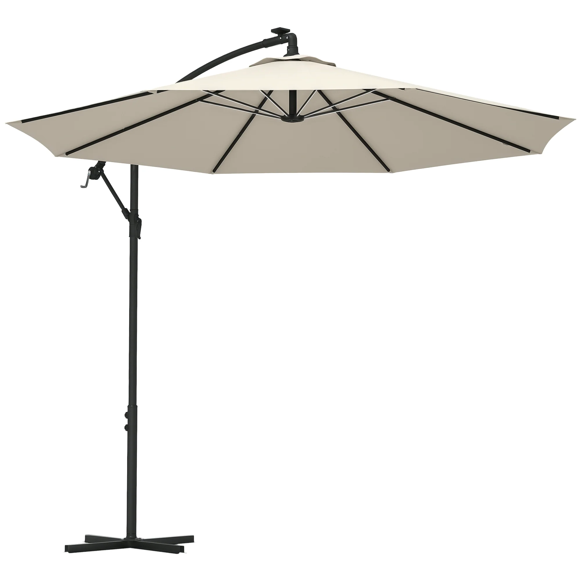 Outsunny 3(m) LED Patio Banana Umbrella Cantilever Parasol W/ Crank - Grey/Beige - Image 10