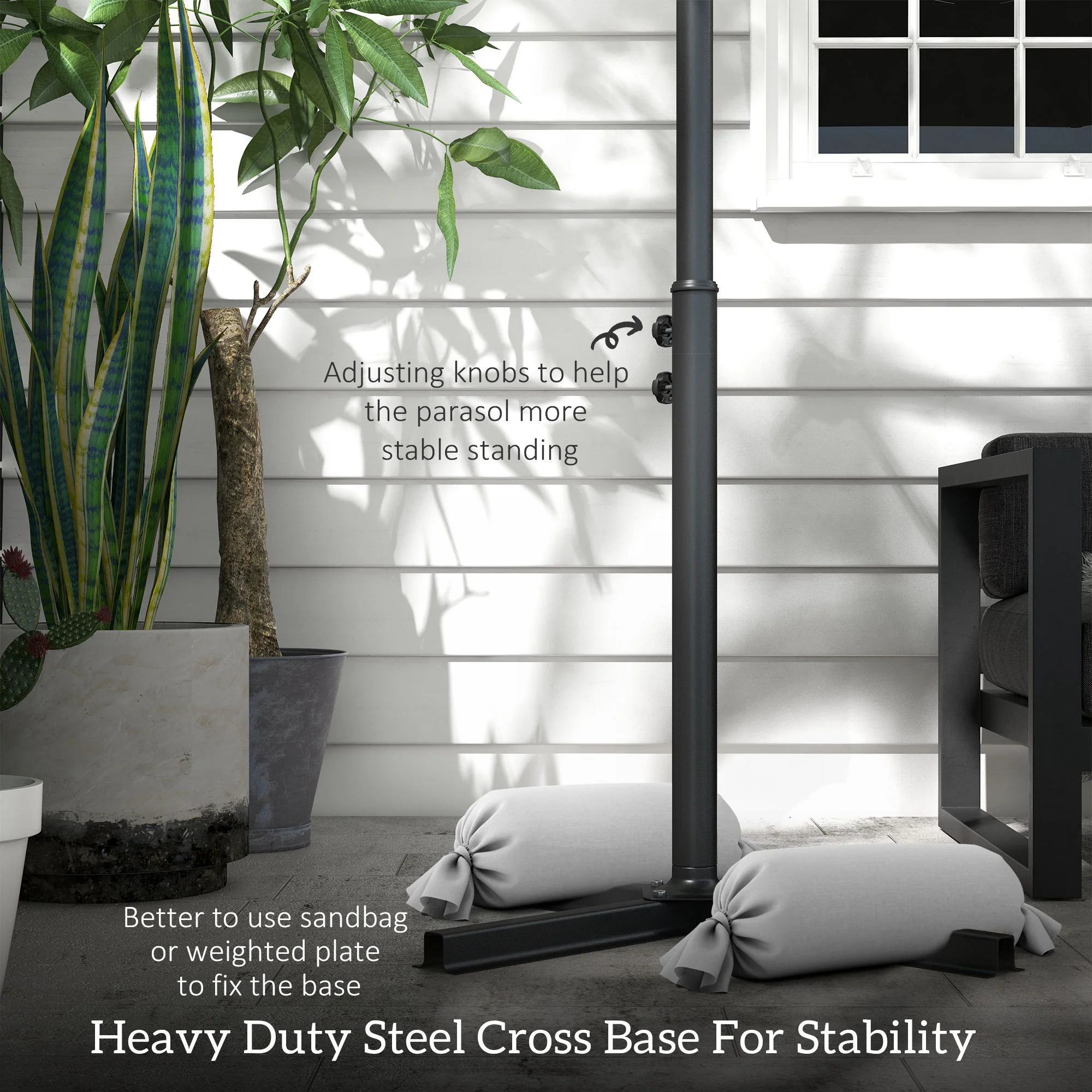 Outsunny 3(m) LED Patio Banana Umbrella Cantilever Parasol W/ Crank - Grey/Beige - Image 6
