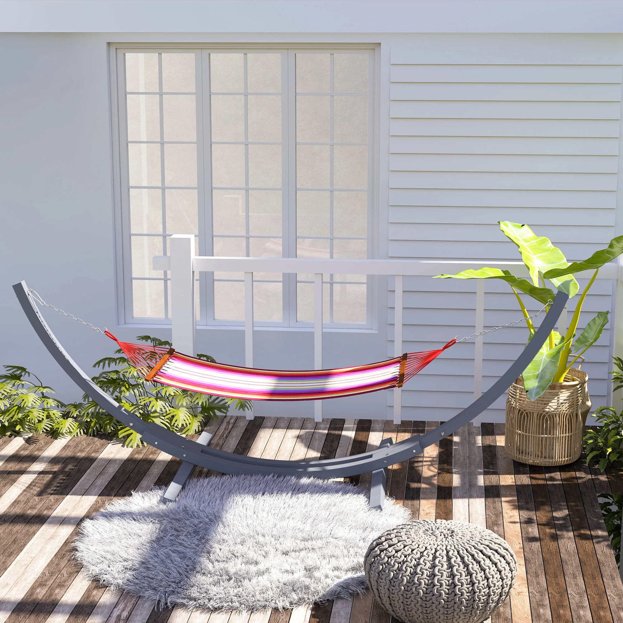 Outsunny 3(m) Wooden Hammock Stand for Garden, Patio, Grey - Image 7