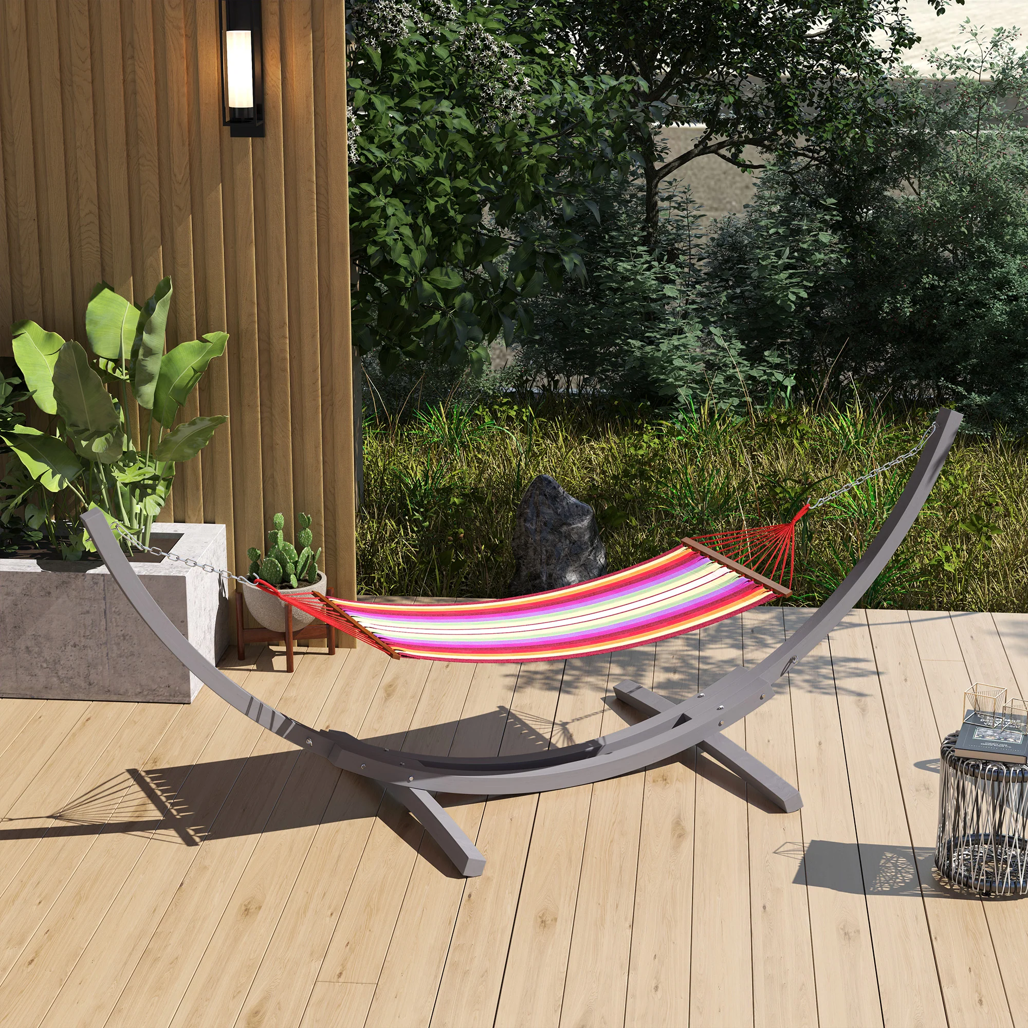 Outsunny 3(m) Wooden Hammock Stand for Garden, Patio, Grey - Image 9