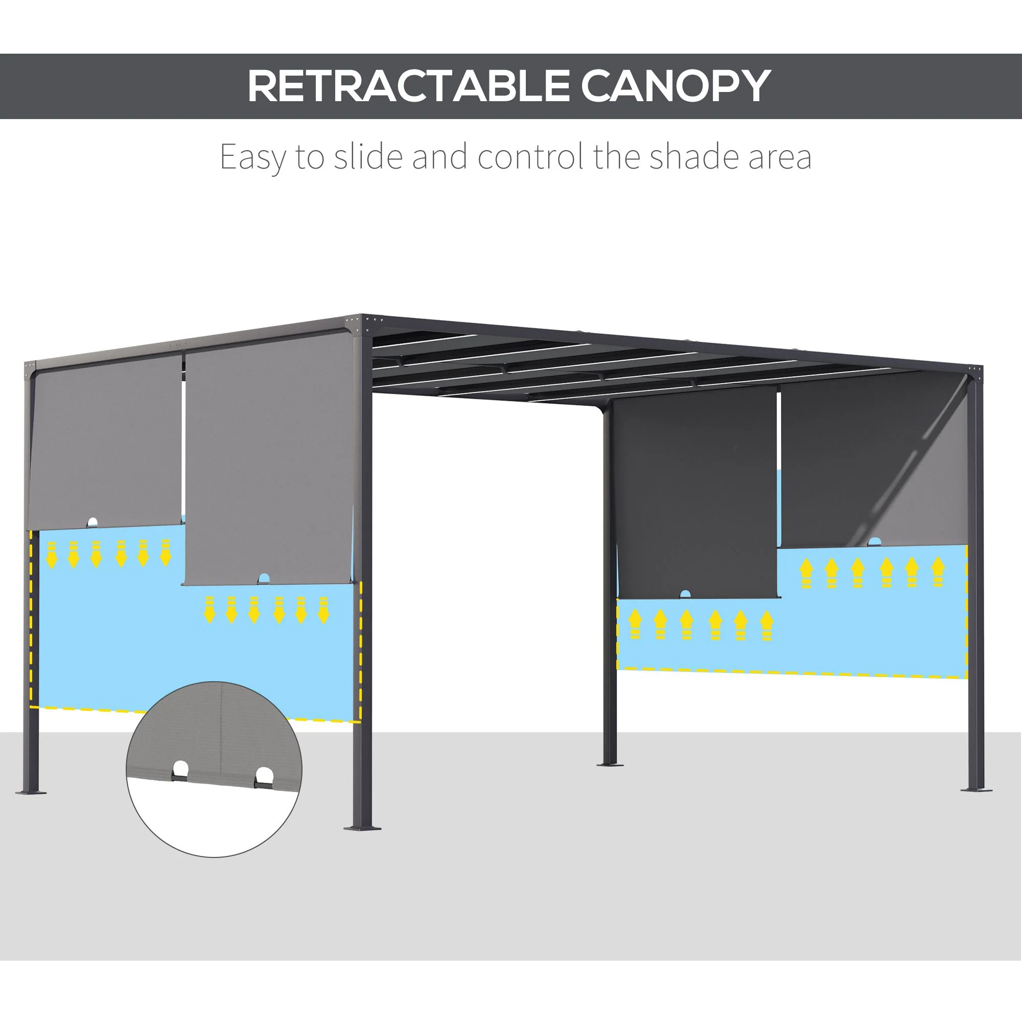 Outsunny 3m x 4m utdoor Garden Pergola with LED Lights Sliding Roof Grey - Image 3