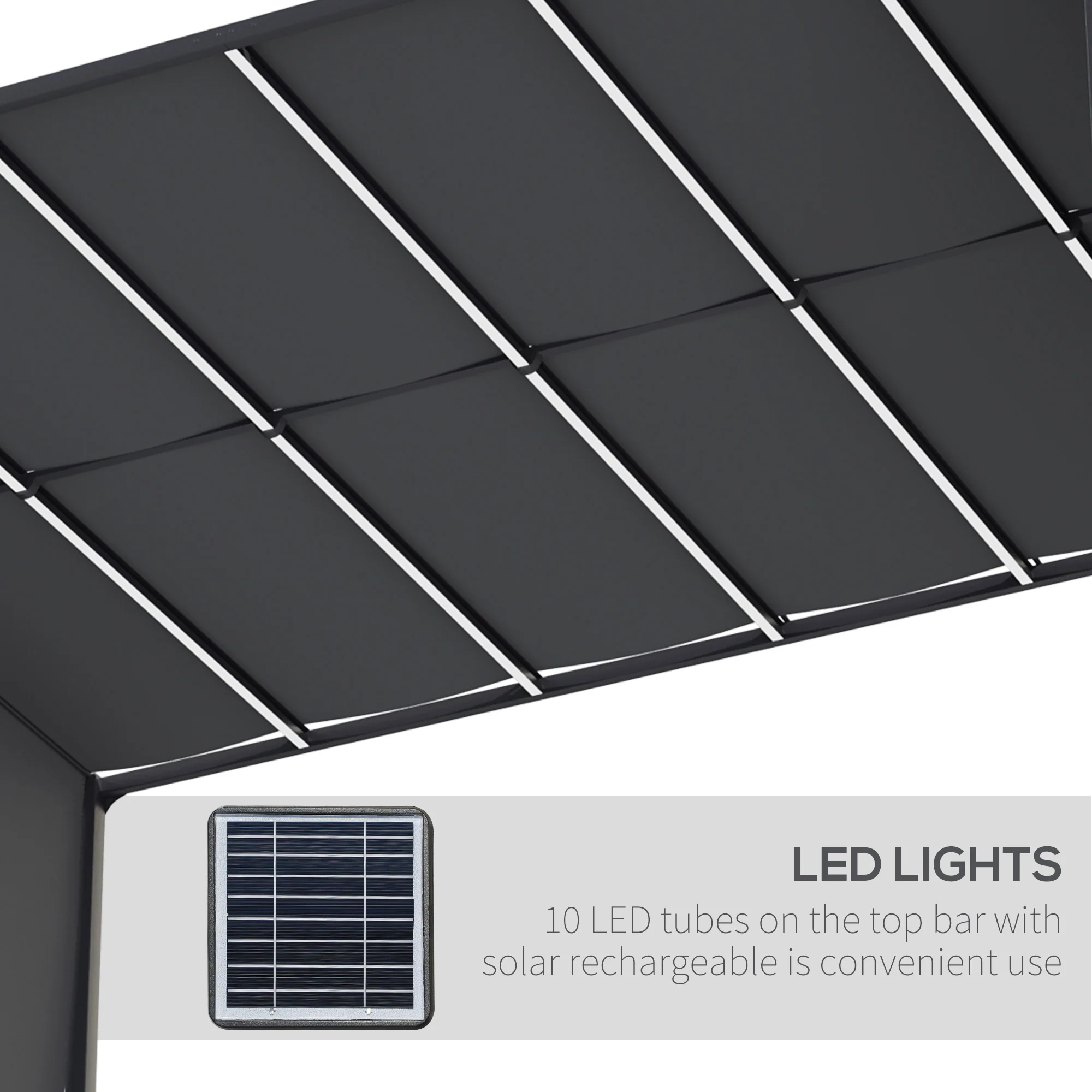 Outsunny 3m x 4m utdoor Garden Pergola with LED Lights Sliding Roof Grey - Image 4