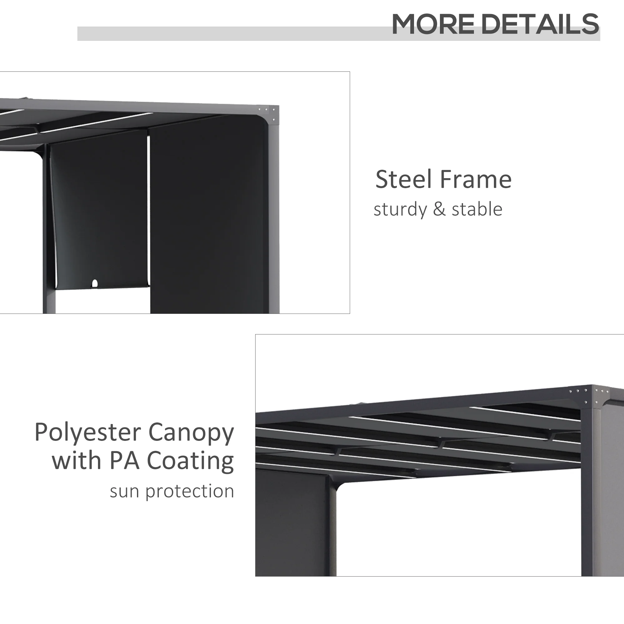 Outsunny 3m x 4m utdoor Garden Pergola with LED Lights Sliding Roof Grey - Image 6