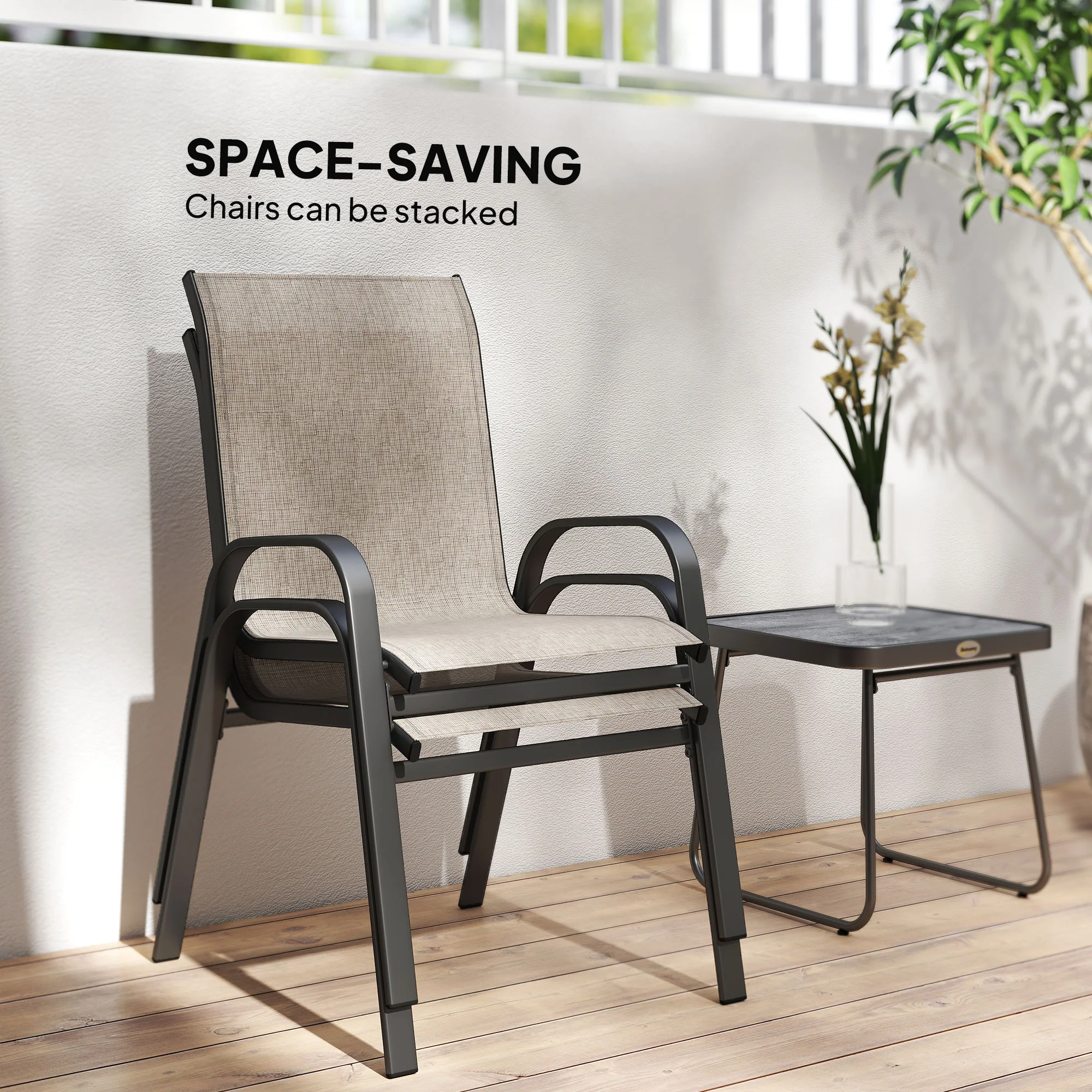 Outsunny 3PCs Bistro Set w/ Breathable Mesh Fabric & PSC Board Top Table, Brown - Image 7