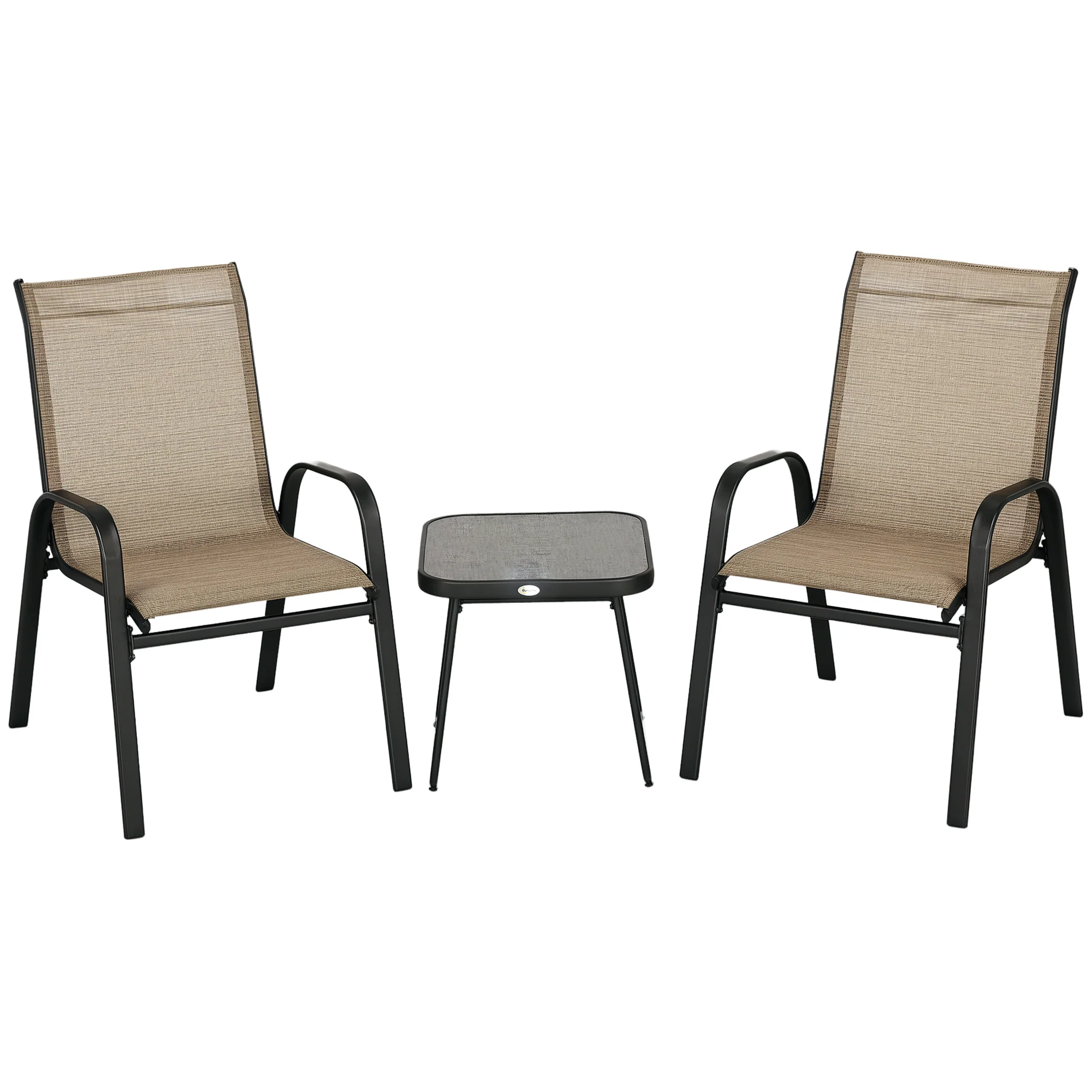 Outsunny 3PCs Bistro Set w/ Breathable Mesh Fabric & PSC Board Top Table, Brown - Image 8