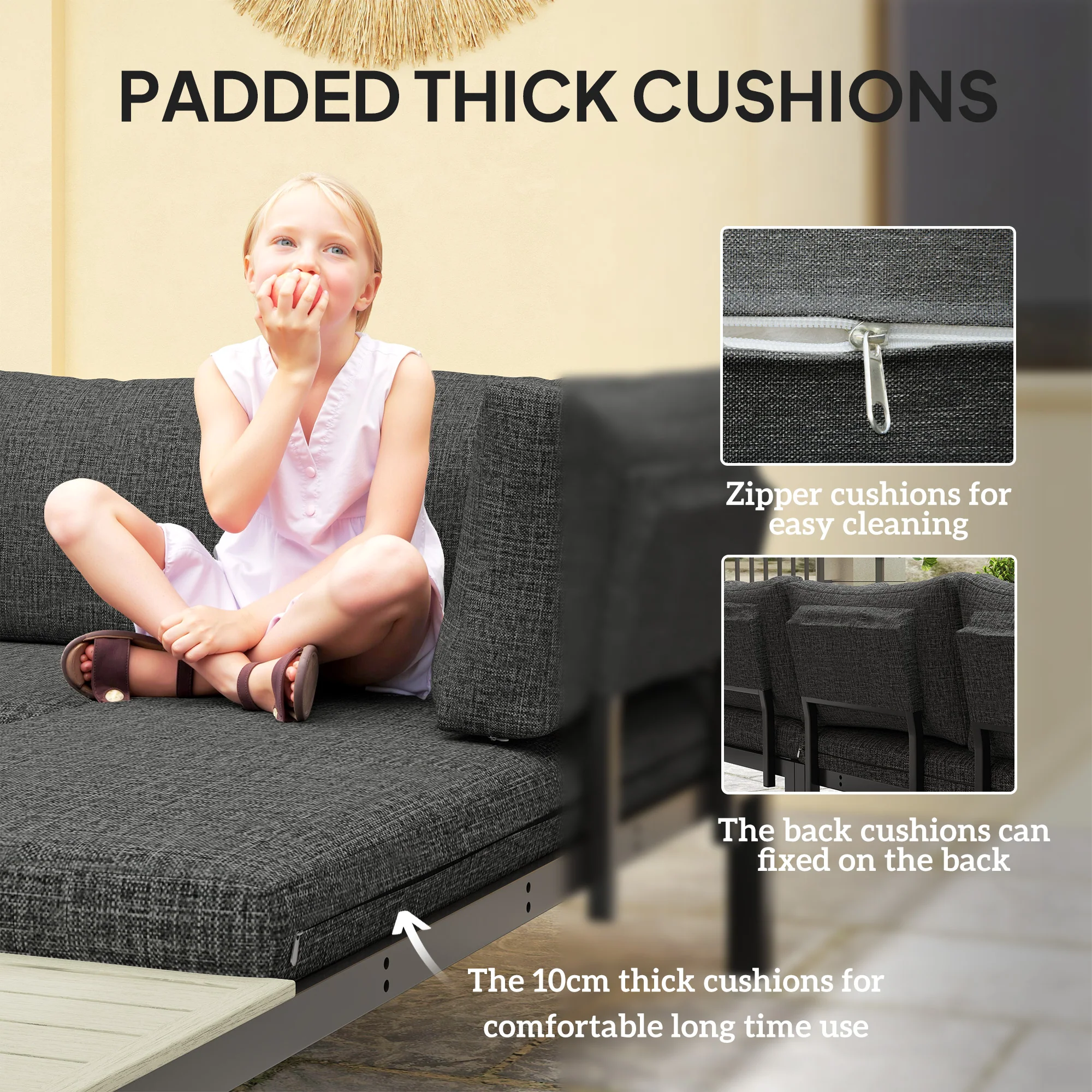 Outsunny 3pcs Garden Sectional Sofa Side Table Furniture Set W/ Cushion - Image 4
