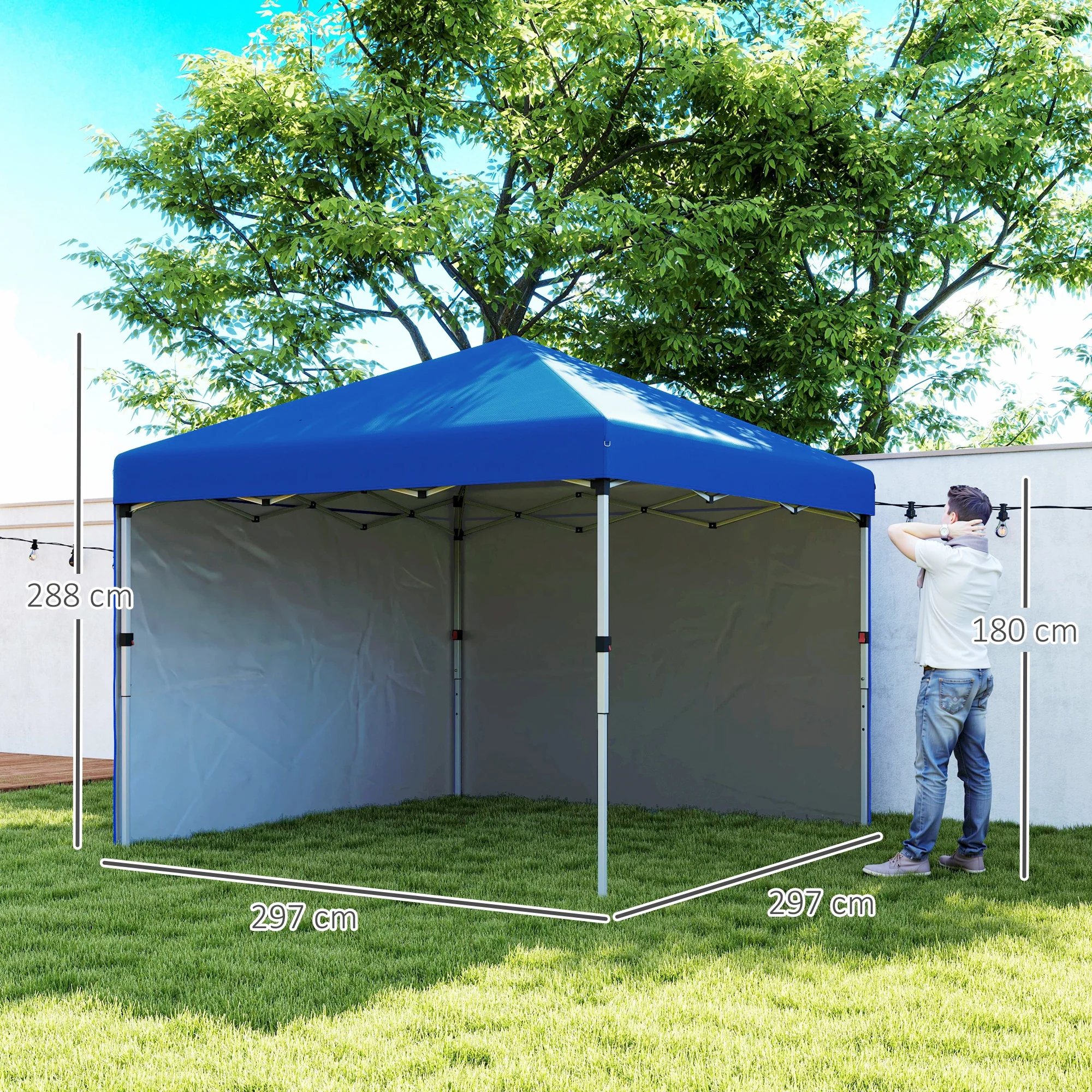 Outsunny 3x3 (M) Pop Up Gazebo Party Tent w/ 2 Sidewalls, Weight Bags Blue - Image 5