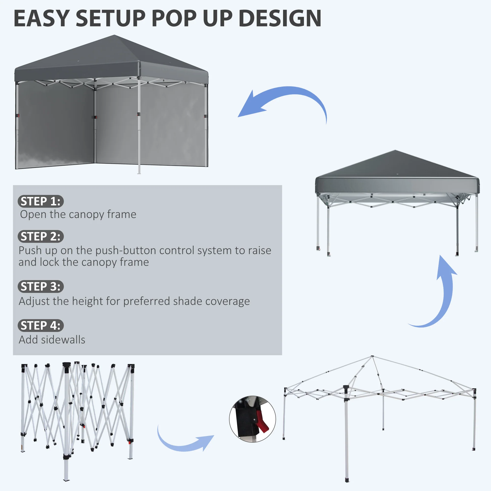 Outsunny 3x3 (M) Pop Up Gazebo Party Tent w/ 2 Sidewalls, Weight Bags Dark Grey - Image 6