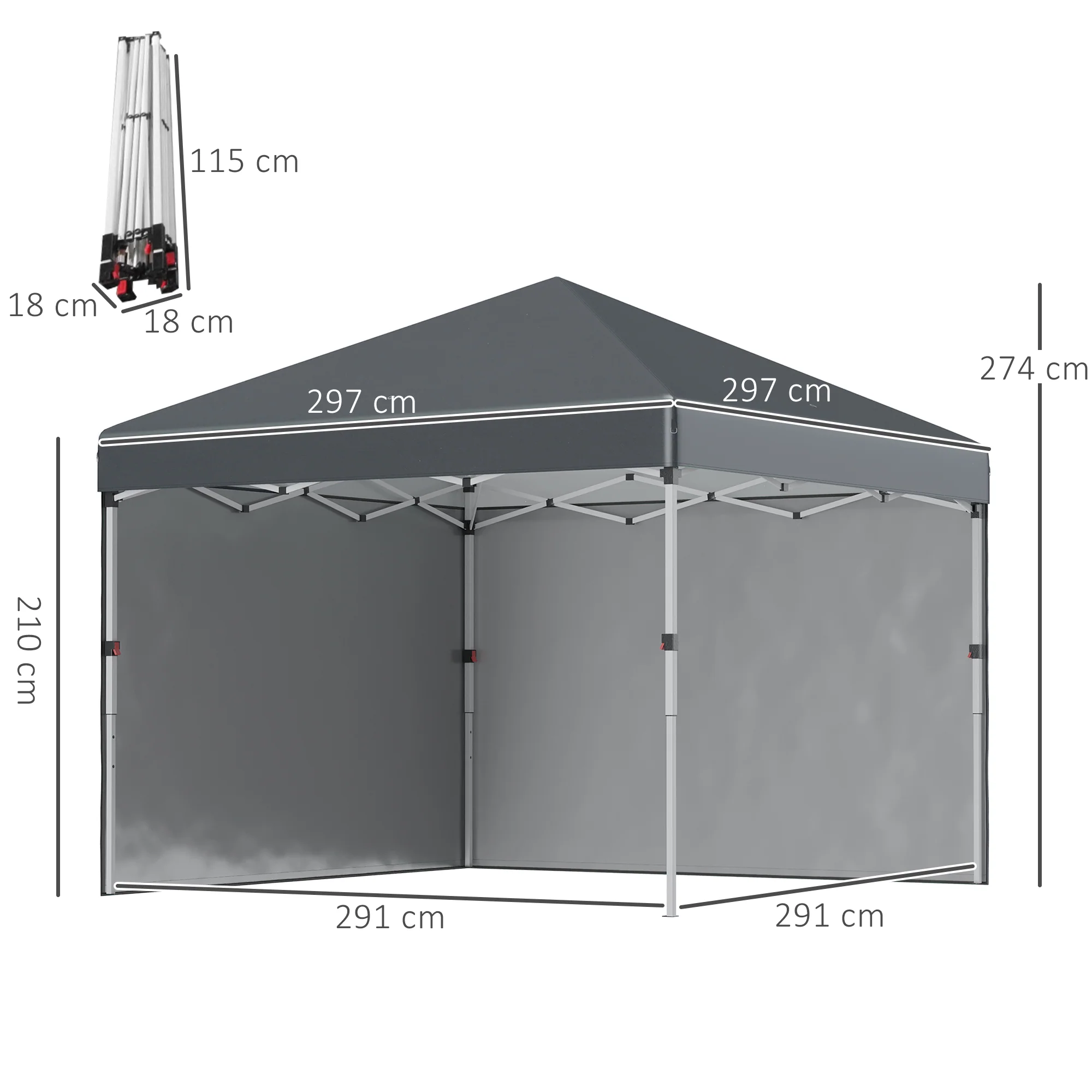 Outsunny 3x3 (M) Pop Up Gazebo Party Tent w/ 2 Sidewalls, Weight Bags Dark Grey - Image 5