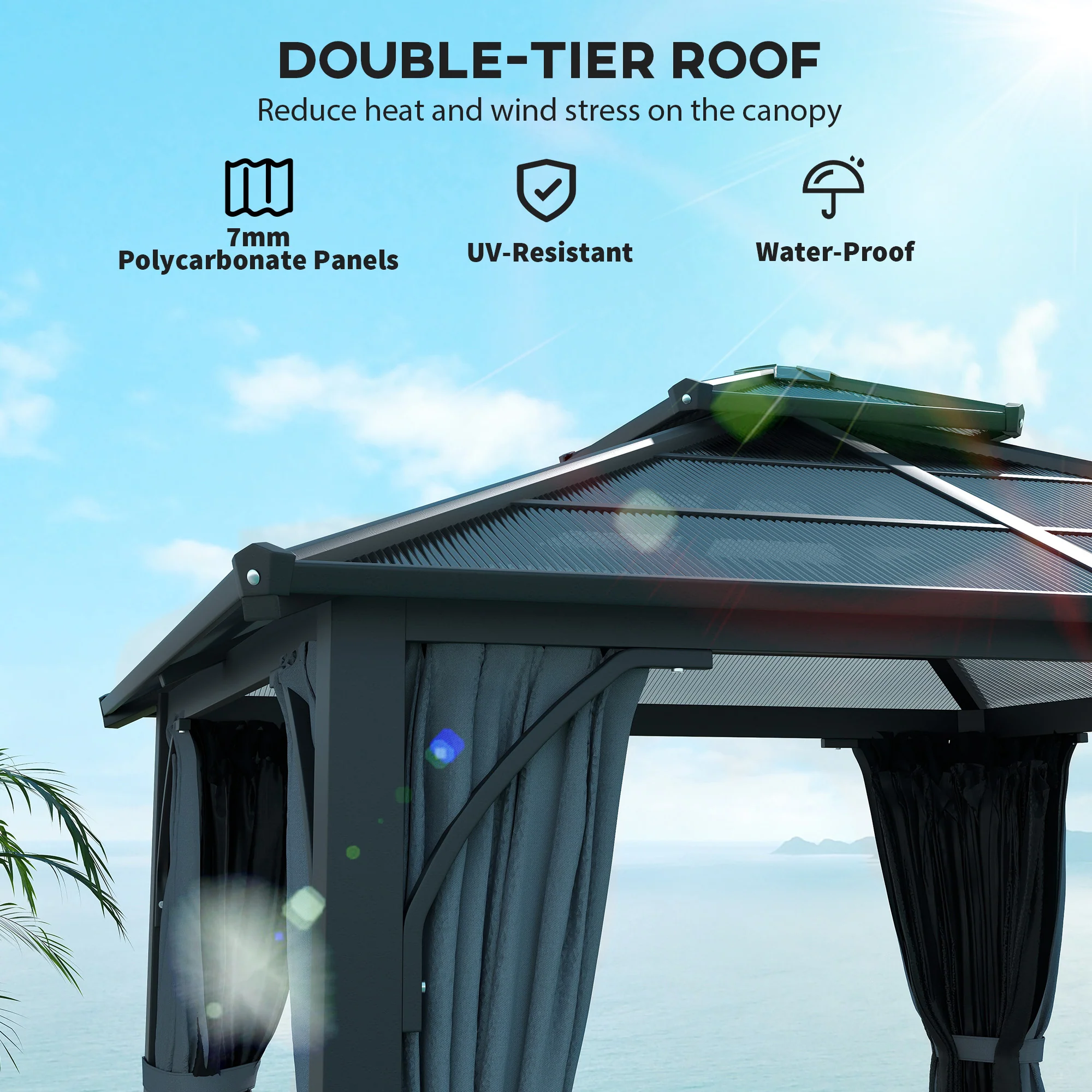 Outsunny 3x3(m) Hardtop Gazebo With Polycarbonate Roof & Sides, Grey - Image 12