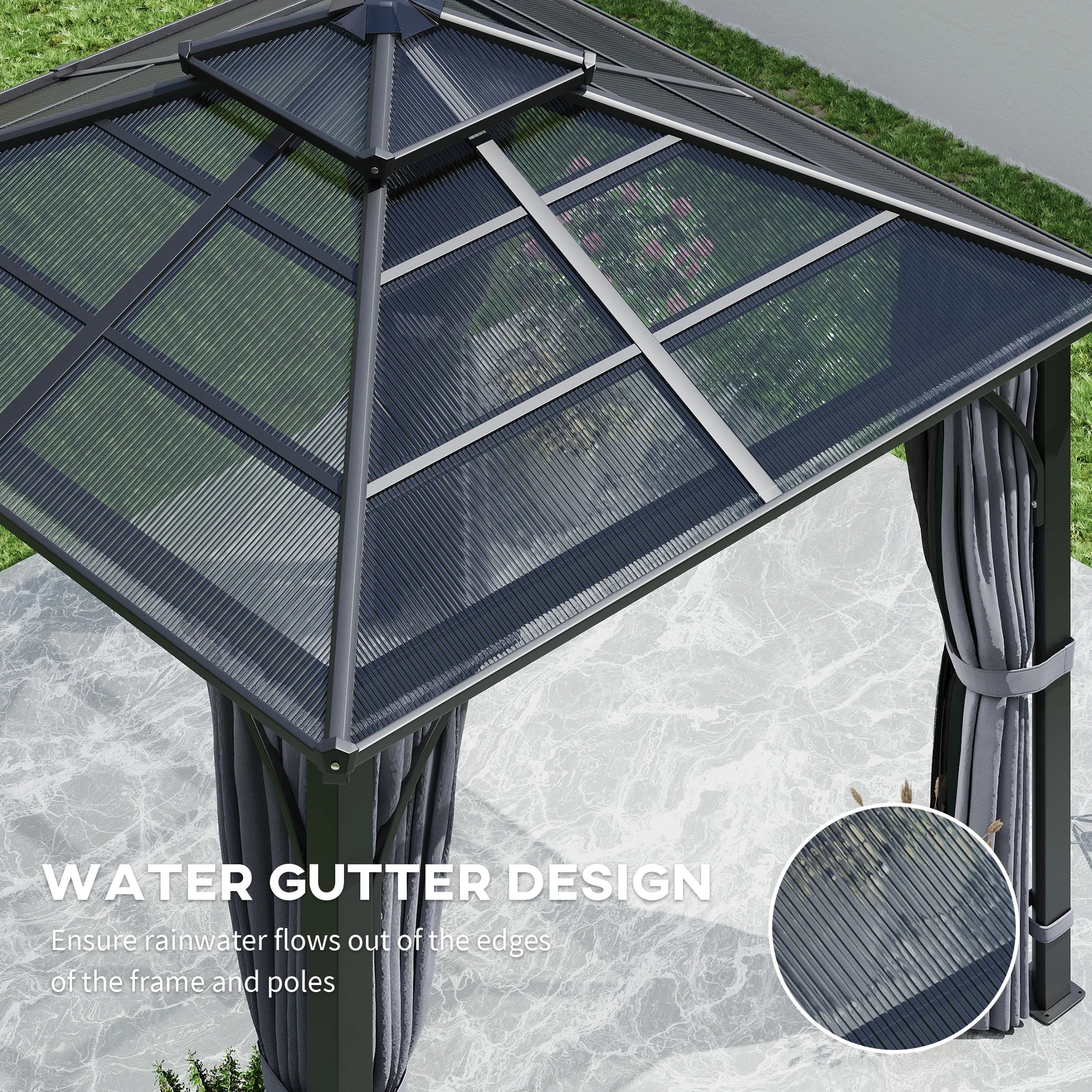 Outsunny 3x3(m) Hardtop Gazebo With Polycarbonate Roof & Sides, Grey - Image 15