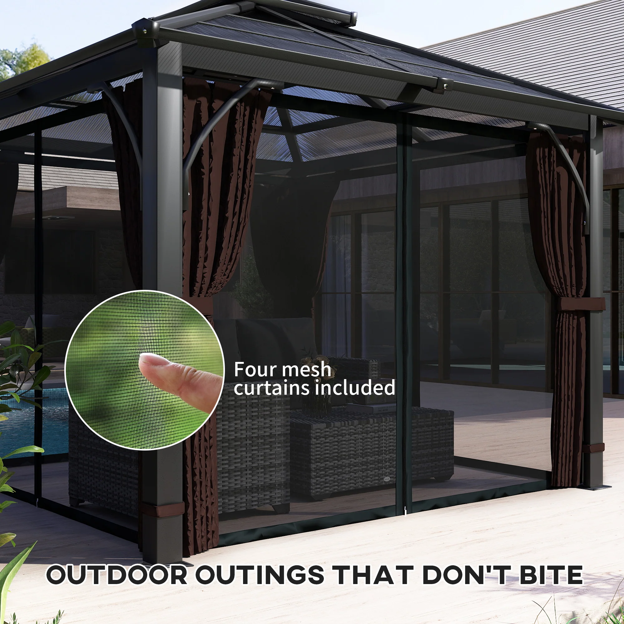 Outsunny 3x3(m) Hardtop Gazebo With Polycarbonate Roof & Sides, Grey - Image 7