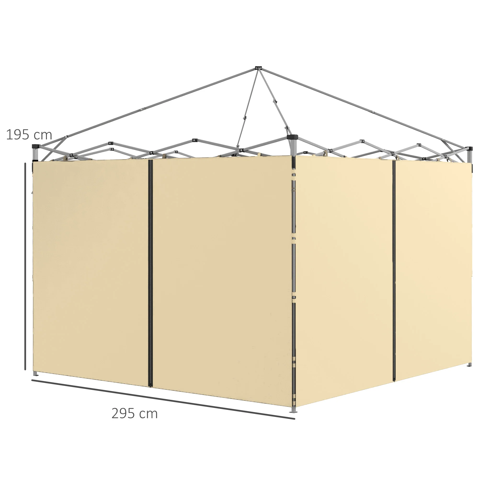 Outsunny 3x3(m) or 3x6m Pop Up Gazebo Side Panels, with Zipped Doors, Beige - Image 5