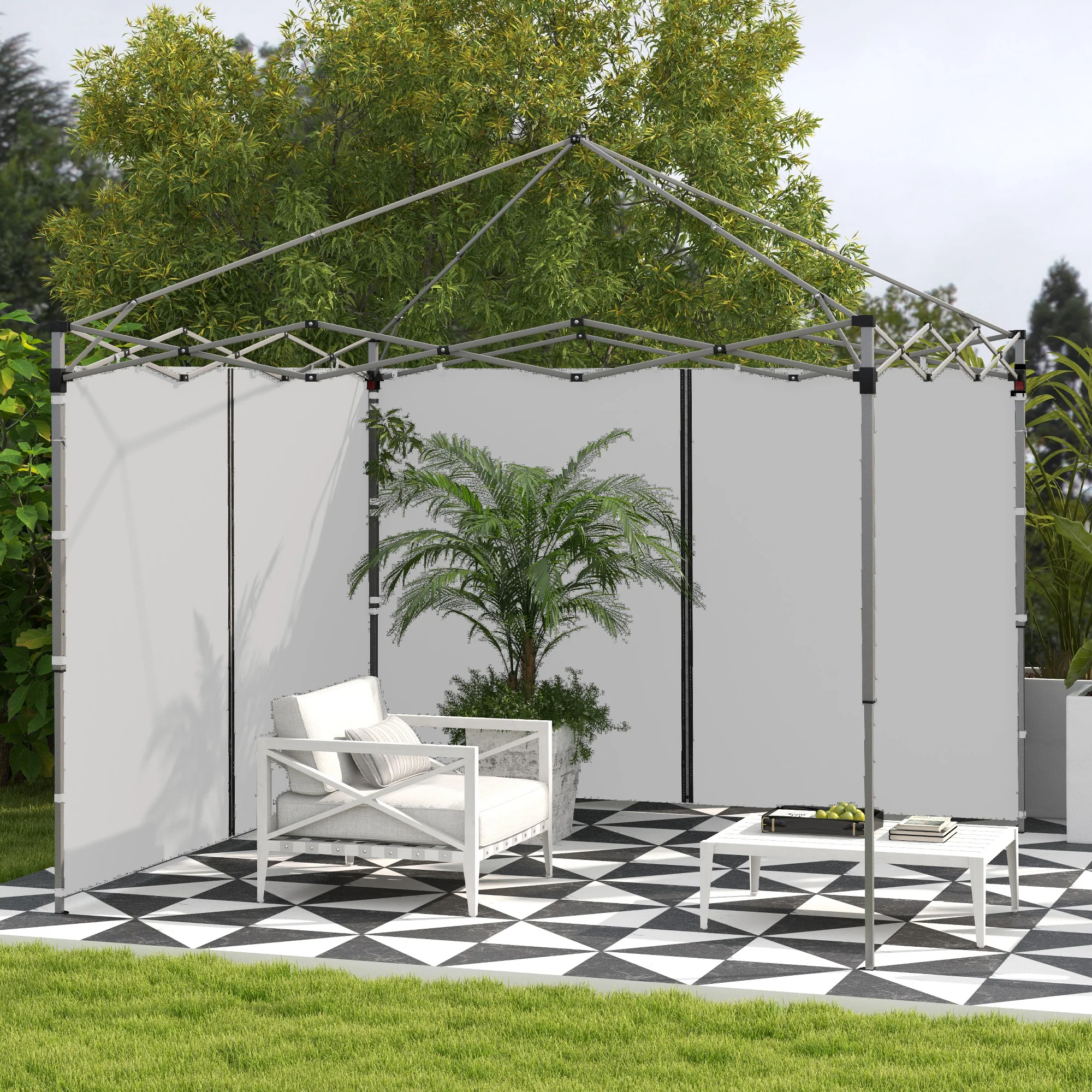 Outsunny 3x3(m) or 3x6m Pop Up Gazebo Side Panels with Zipped Doors, Grey - Image 2