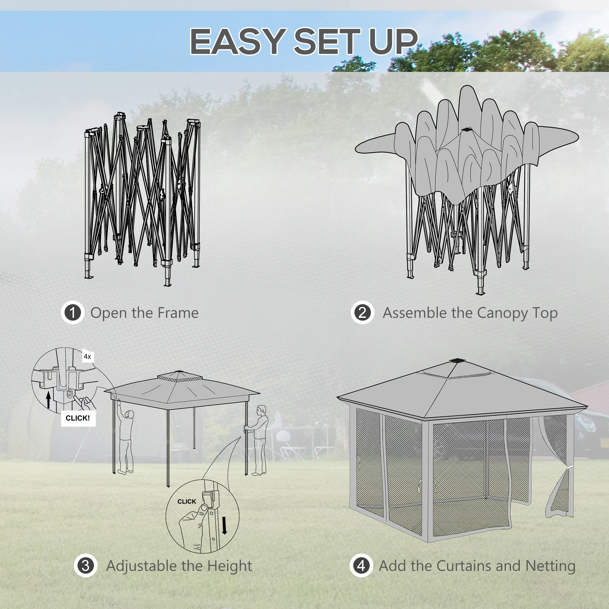 Outsunny 3x3(m) Pop Up Gazebo w/ Solar-Powered LED Lights Curtain Netting Grey - Image 6